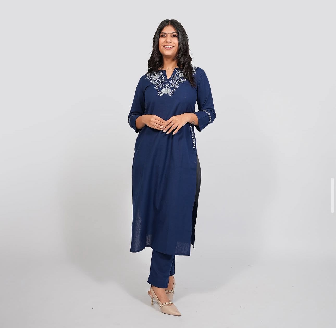 Classic Navy Blue Embroidered Kurta Set