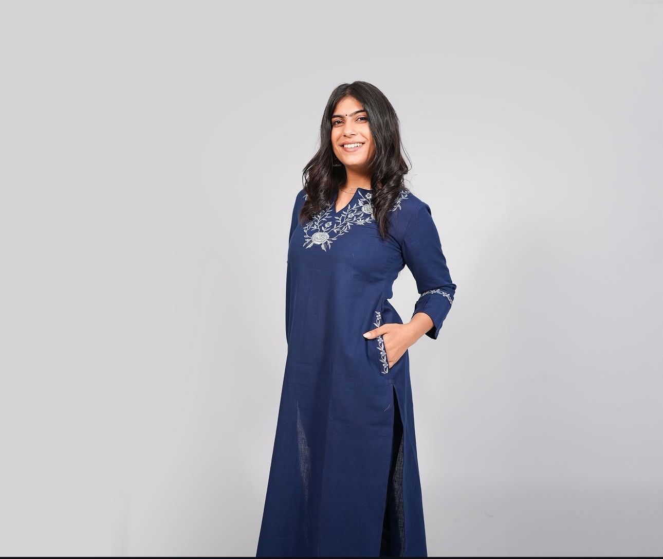 Classic Navy Blue Embroidered Kurta Set