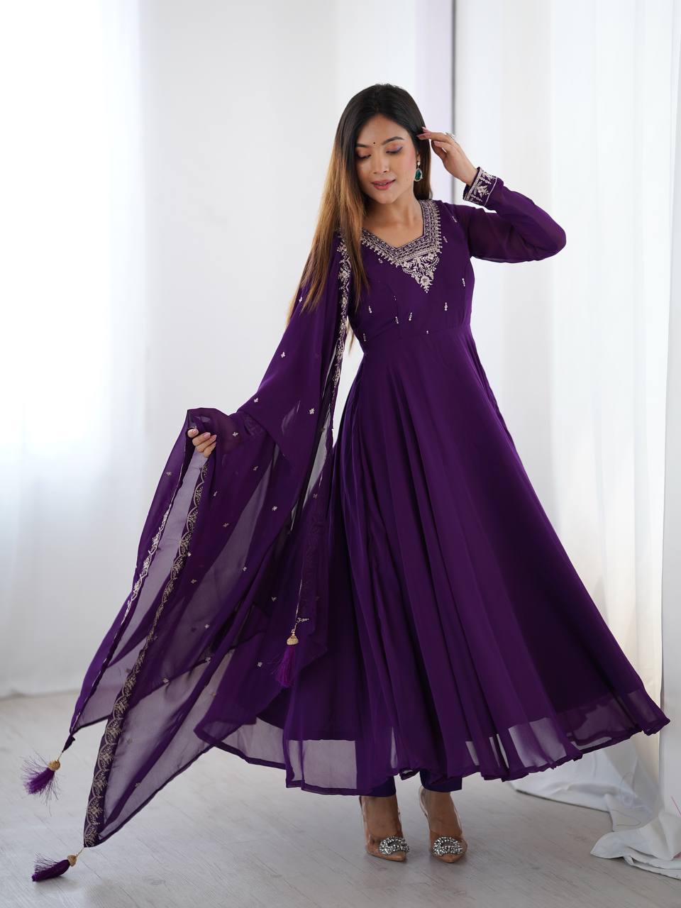Royal Plum Embroidered Anarkali Set