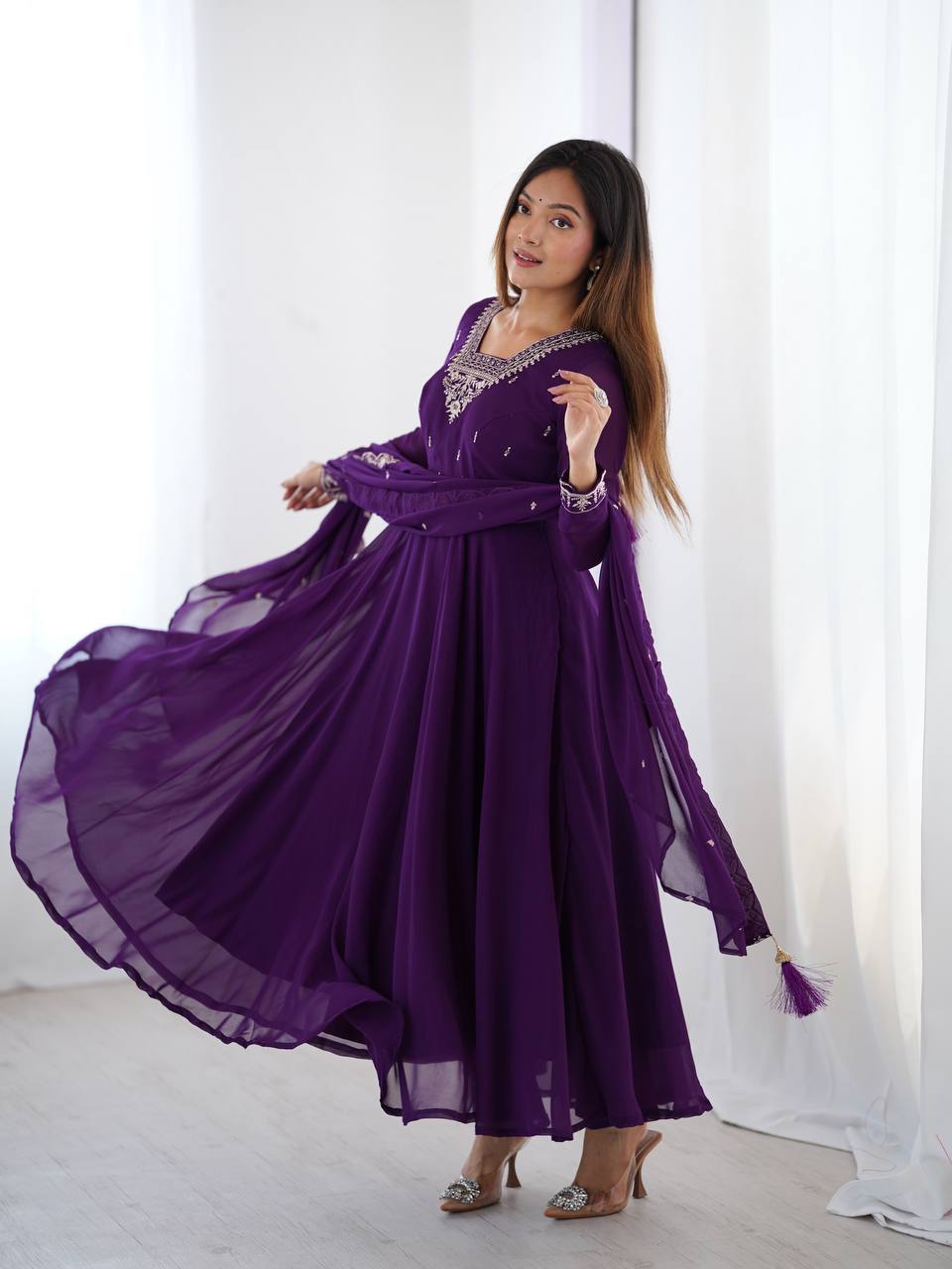 Royal Plum Embroidered Anarkali Set