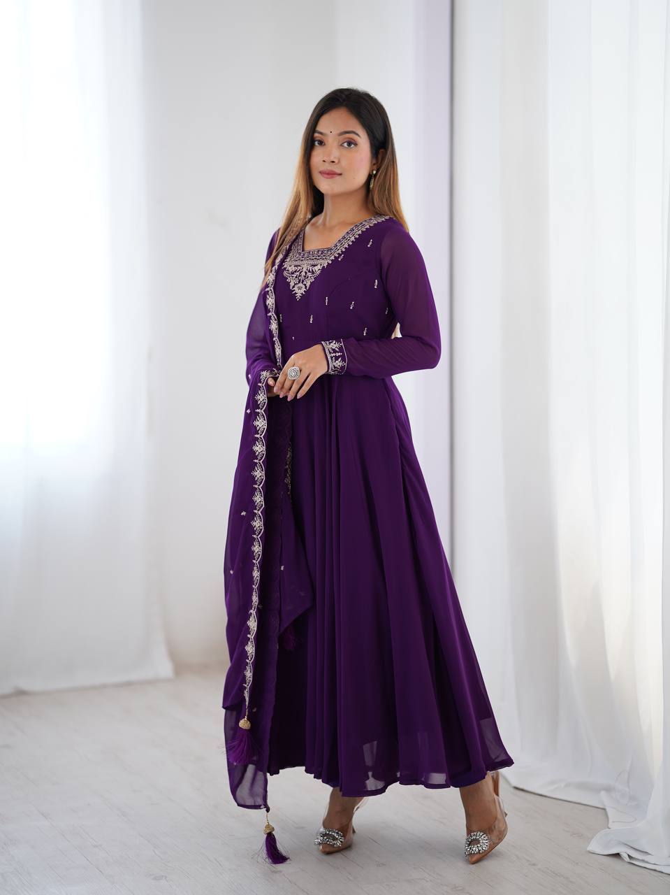 Royal Plum Embroidered Anarkali Set