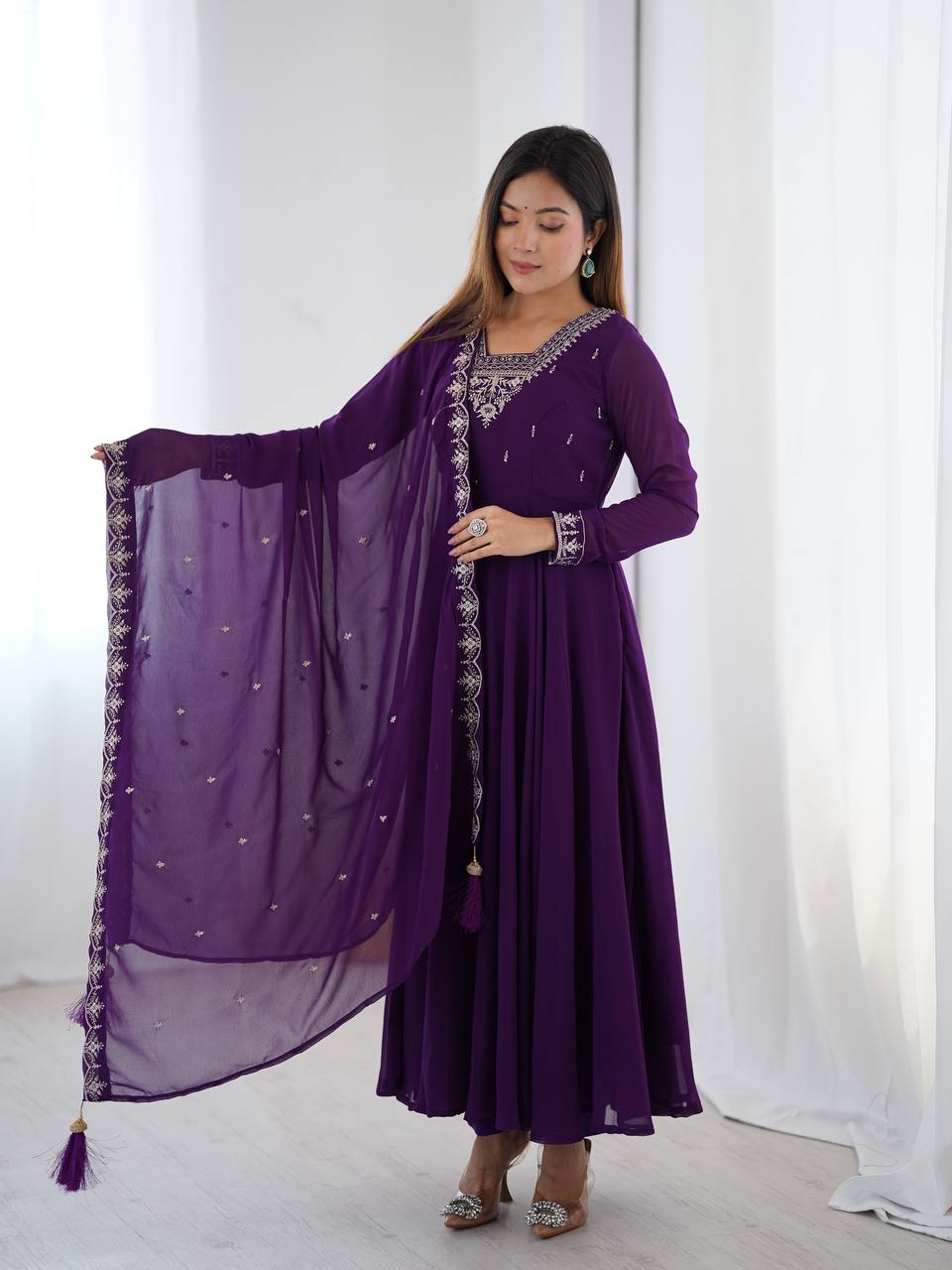 Royal Plum Embroidered Anarkali Set