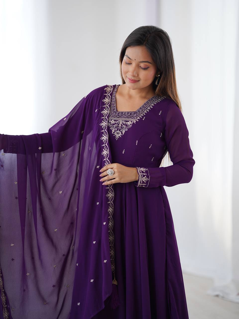 Royal Plum Embroidered Anarkali Set