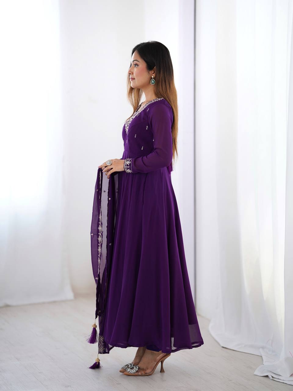 Royal Plum Embroidered Anarkali Set