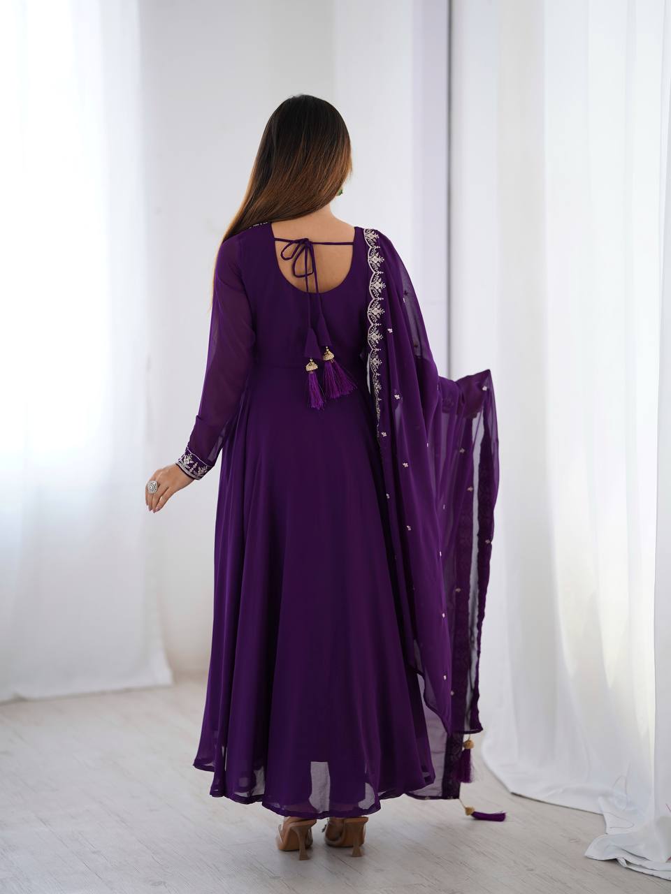 Royal Plum Embroidered Anarkali Set