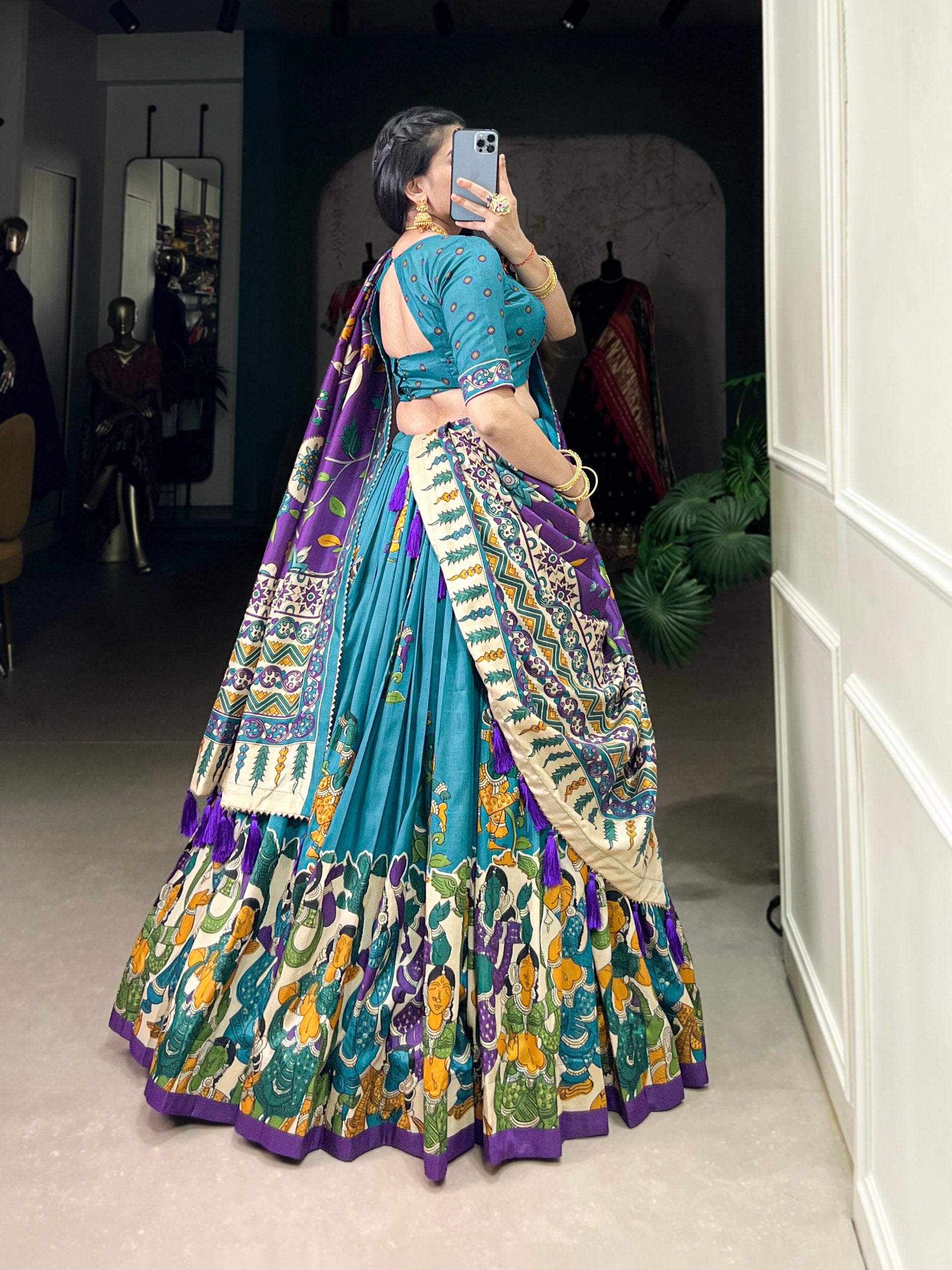 Tribal Folk Art Print Lehenga Choli Set with Handcrafted Dupatta