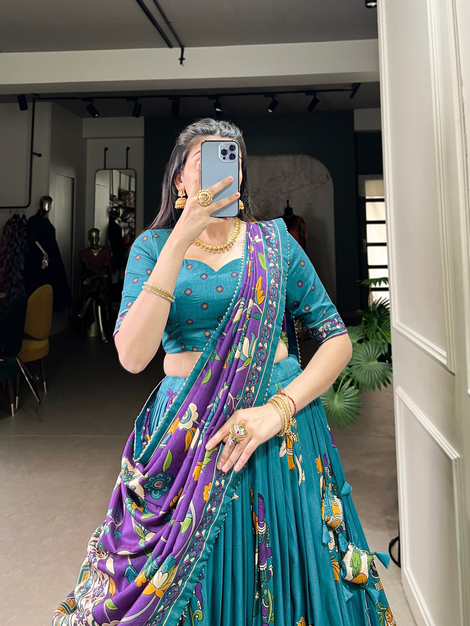 Tribal Folk Art Print Lehenga Choli Set with Handcrafted Dupatta