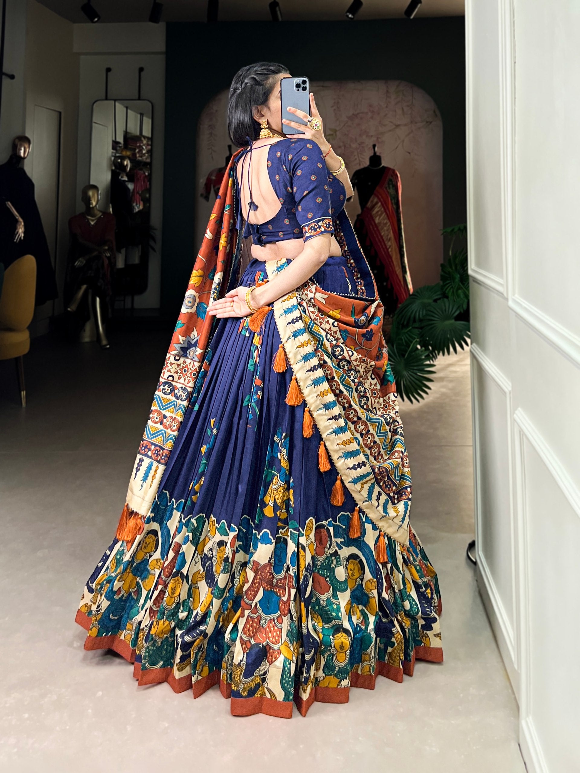 Tribal Folk Art Print Lehenga Choli Set with Handcrafted Dupatta