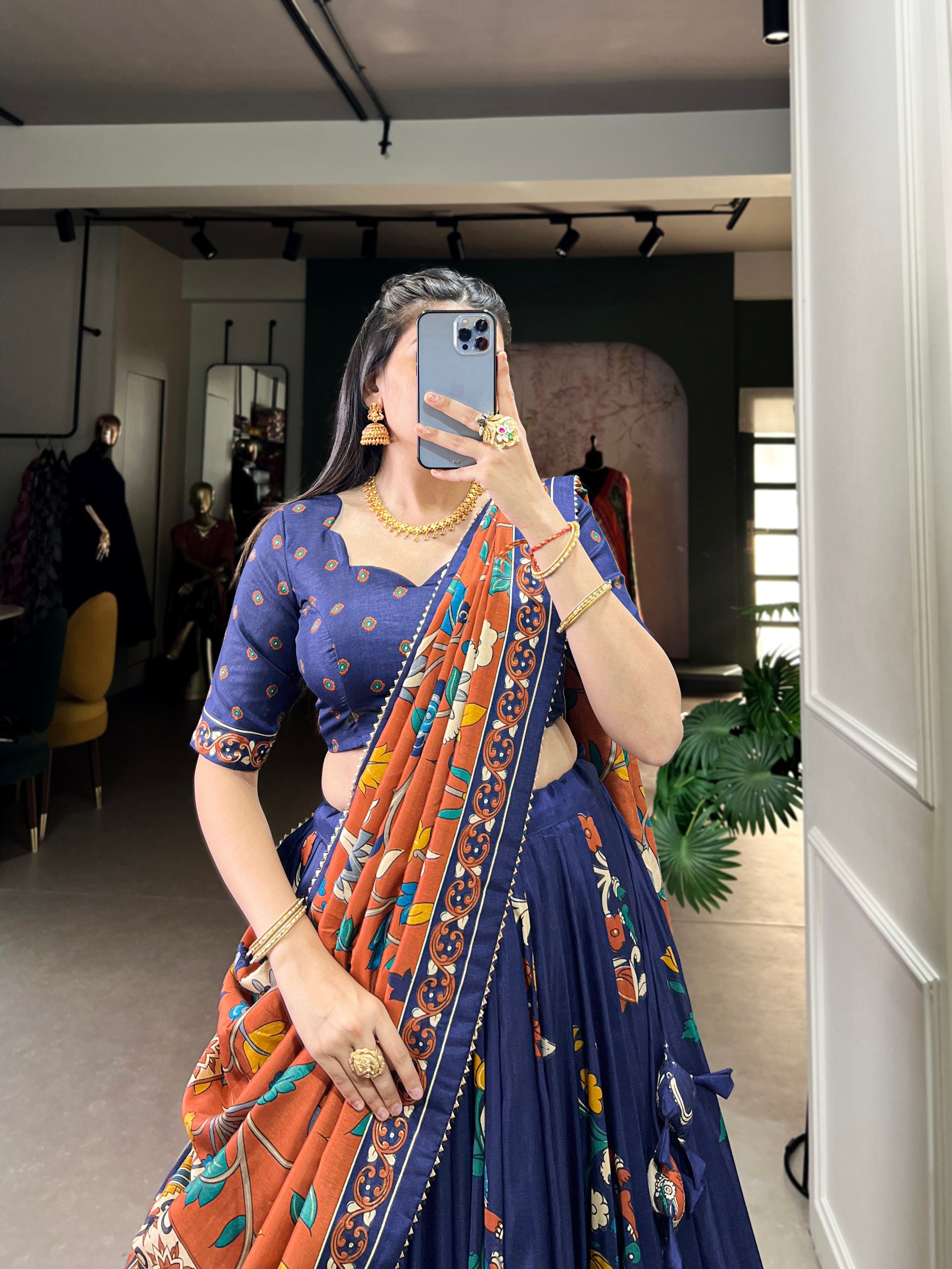 Tribal Folk Art Print Lehenga Choli Set with Handcrafted Dupatta