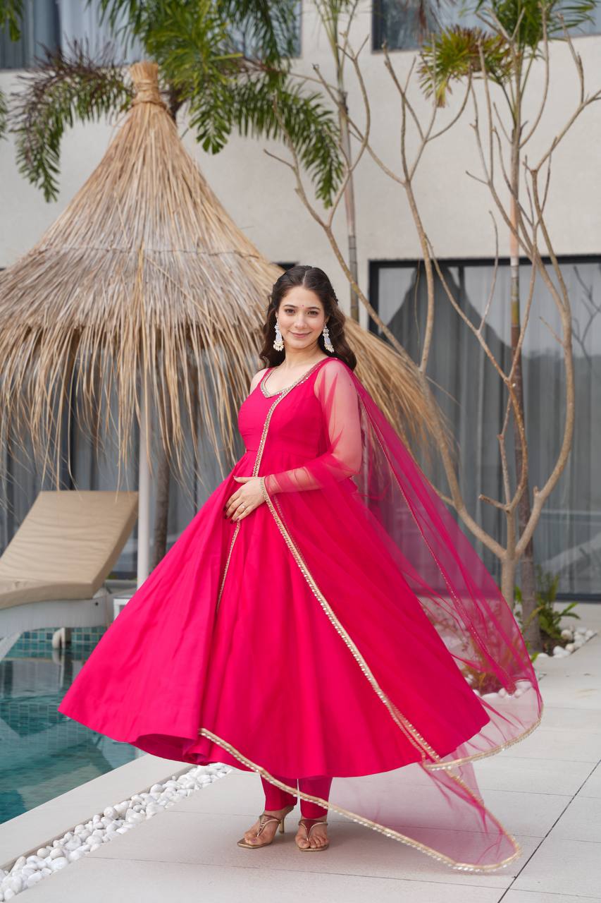 Vibrant Hot Pink Anarkali Suit with Sheer Dupatta