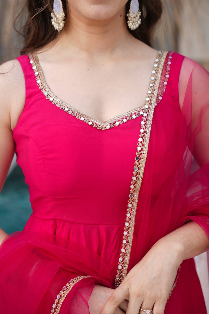 Vibrant Hot Pink Anarkali Suit with Sheer Dupatta