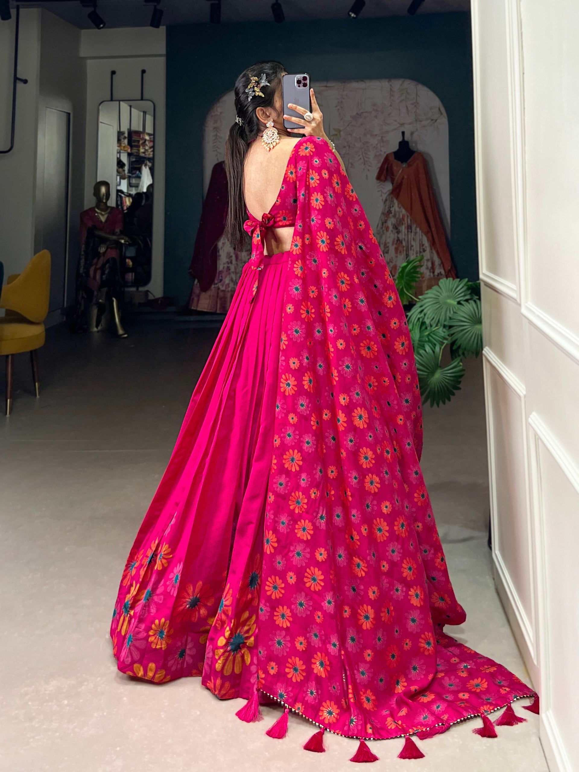 Floral Printed Sleeveless Lehenga Choli Set with Dupatta