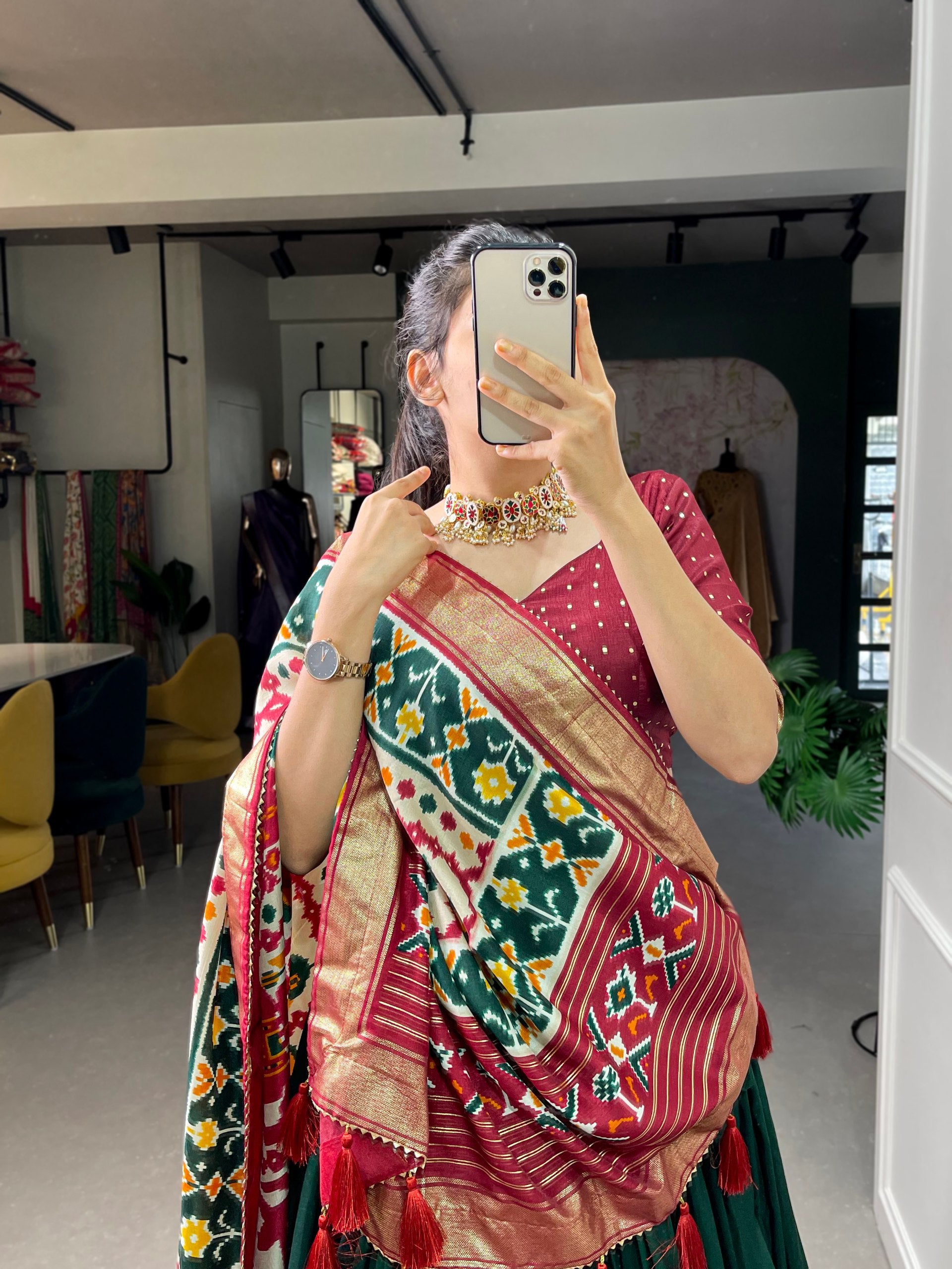 Traditional Elephant Motif Lehenga Choli with Patola Dupatta