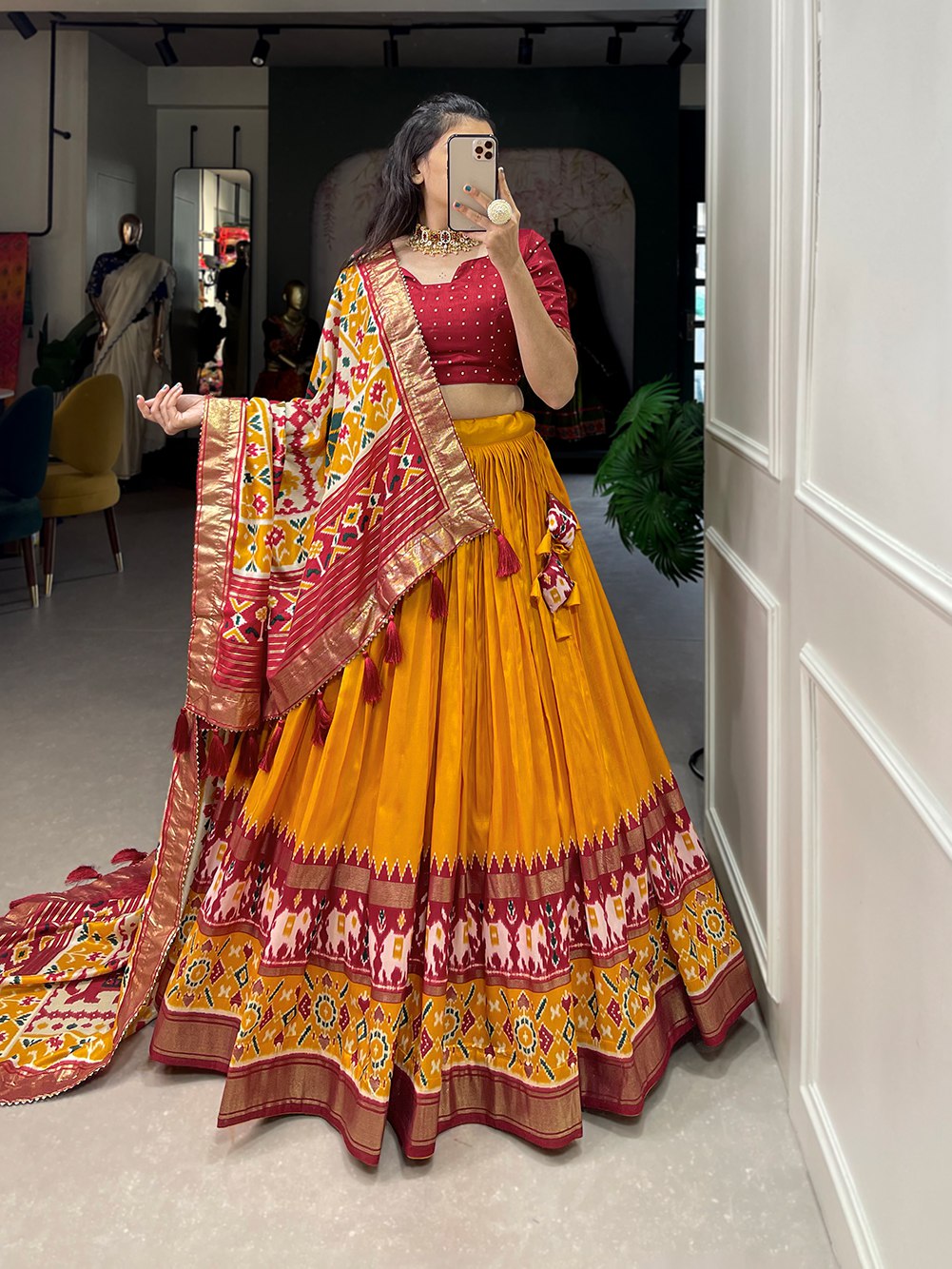 Traditional Elephant Motif Lehenga Choli with Patola Dupatta