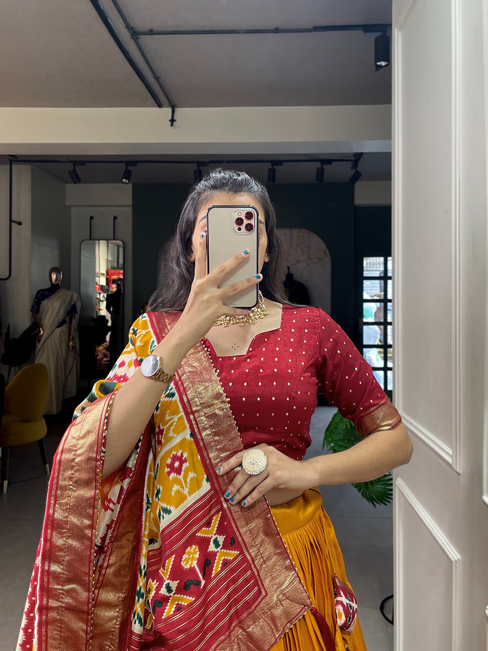Traditional Elephant Motif Lehenga Choli with Patola Dupatta