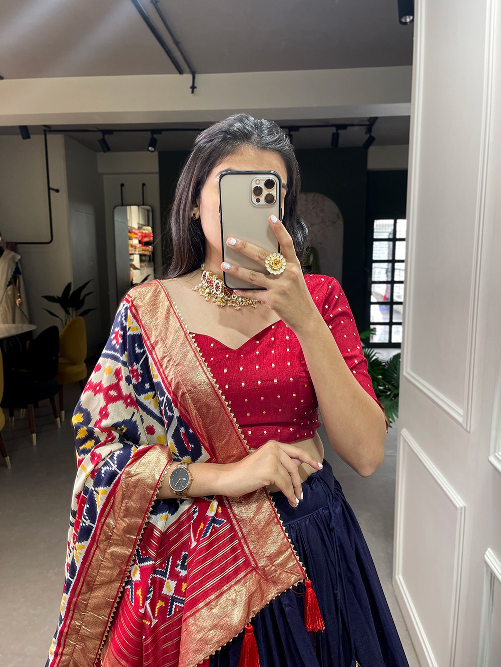 Traditional Elephant Motif Lehenga Choli with Patola Dupatta