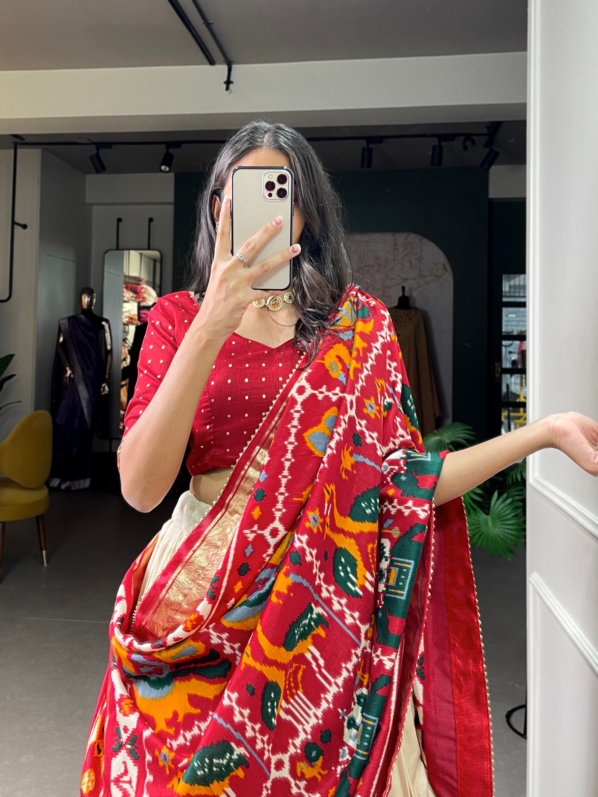 Traditional Elephant Motif Lehenga Choli with Patola Dupatta
