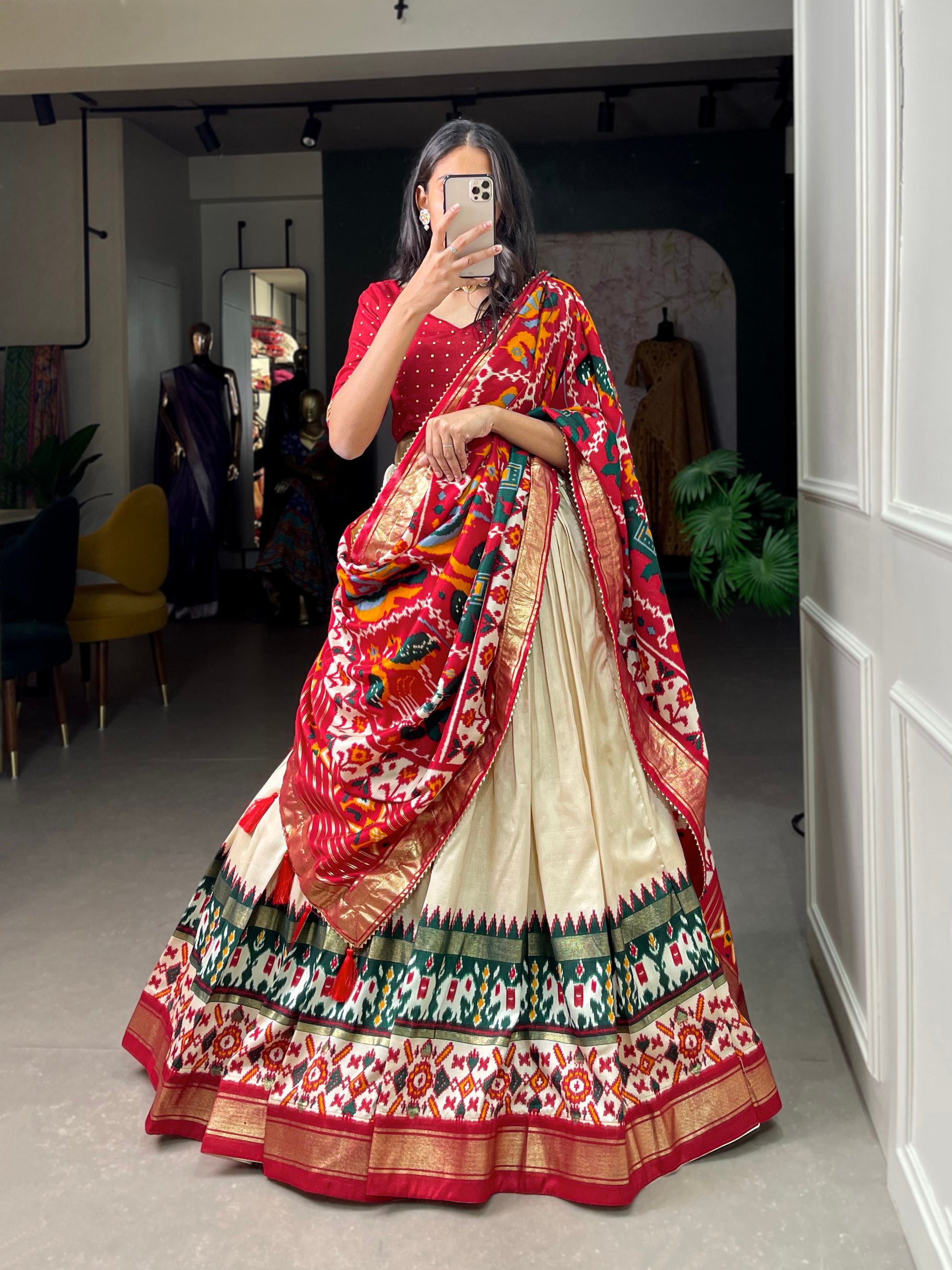 Traditional Elephant Motif Lehenga Choli with Patola Dupatta