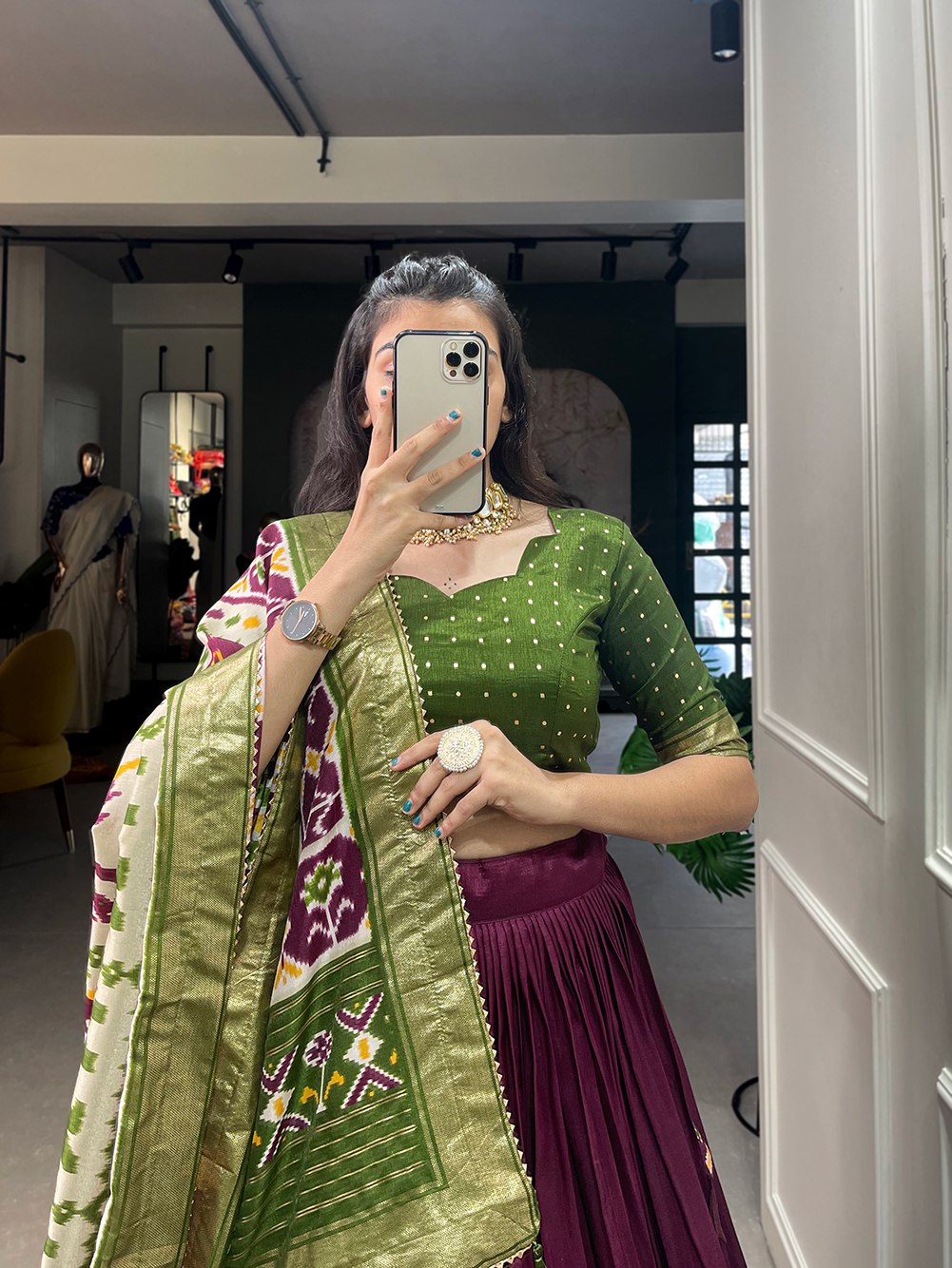 Traditional Elephant Motif Lehenga Choli with Patola Dupatta