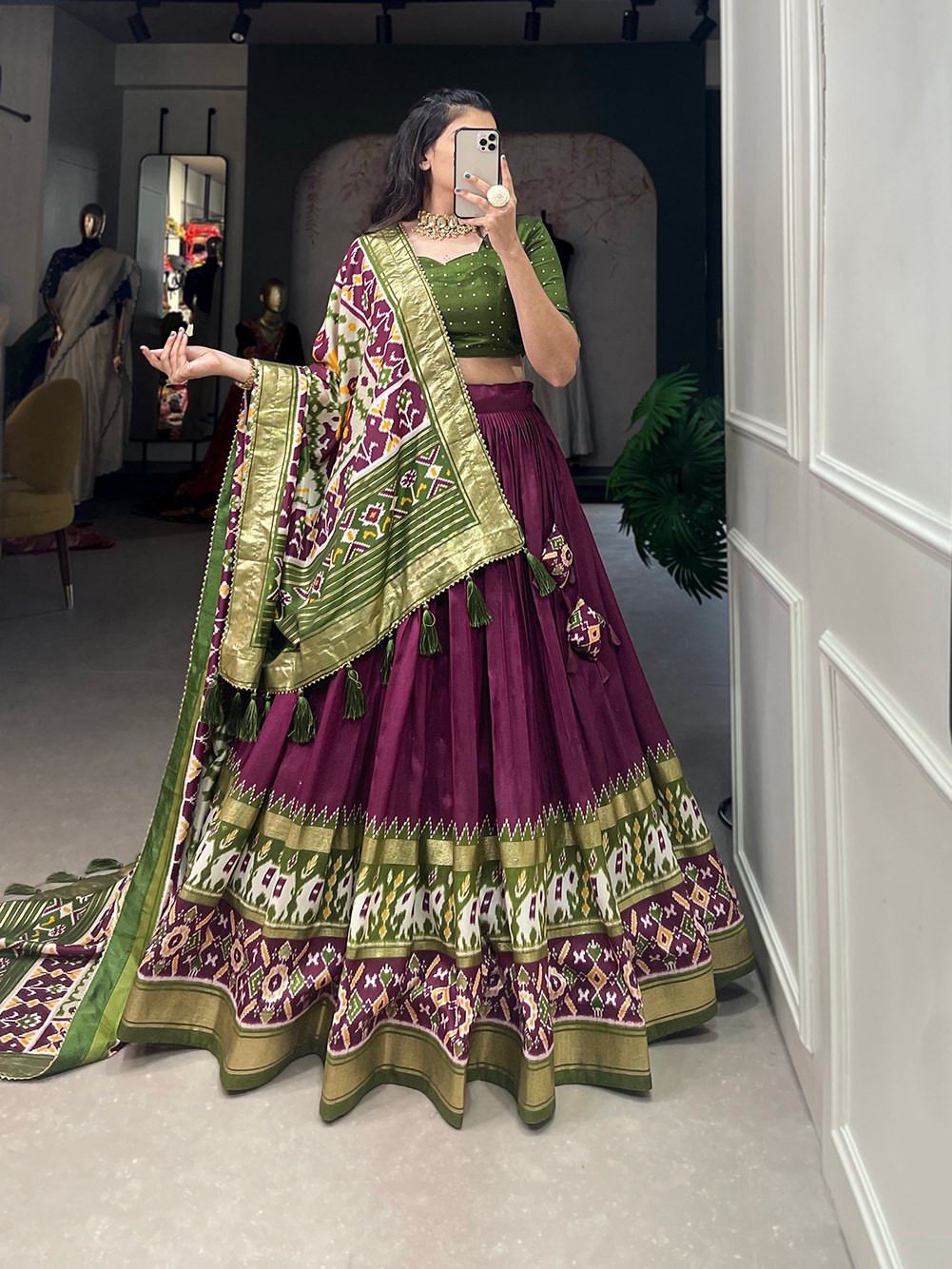 Traditional Elephant Motif Lehenga Choli with Patola Dupatta