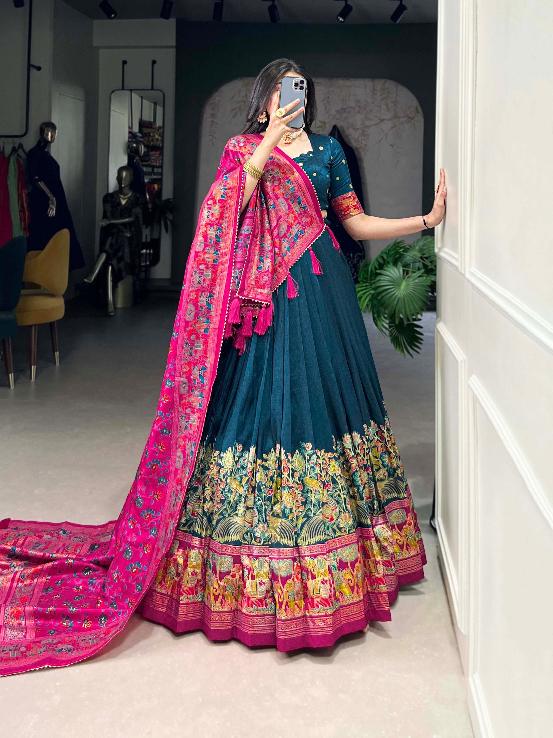 Ethnic Folk Art Lehenga Choli with Traditional Dupatta
