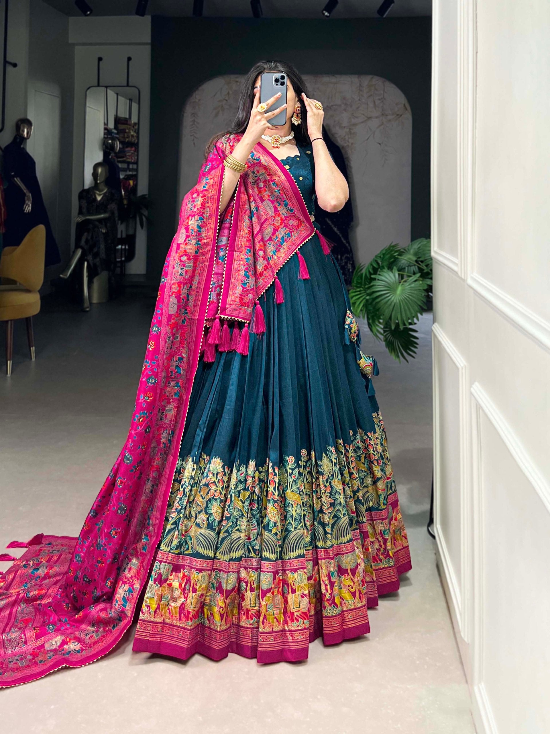 Ethnic Folk Art Lehenga Choli with Traditional Dupatta