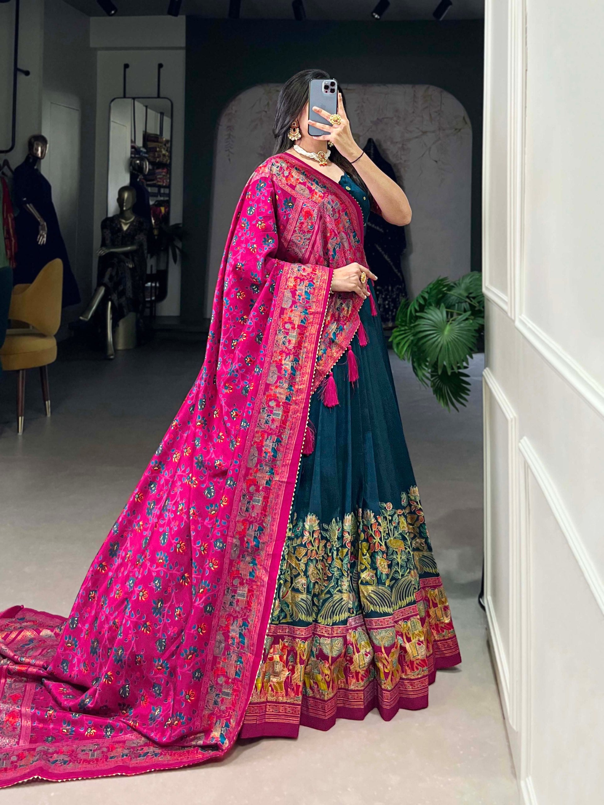 Ethnic Folk Art Lehenga Choli with Traditional Dupatta