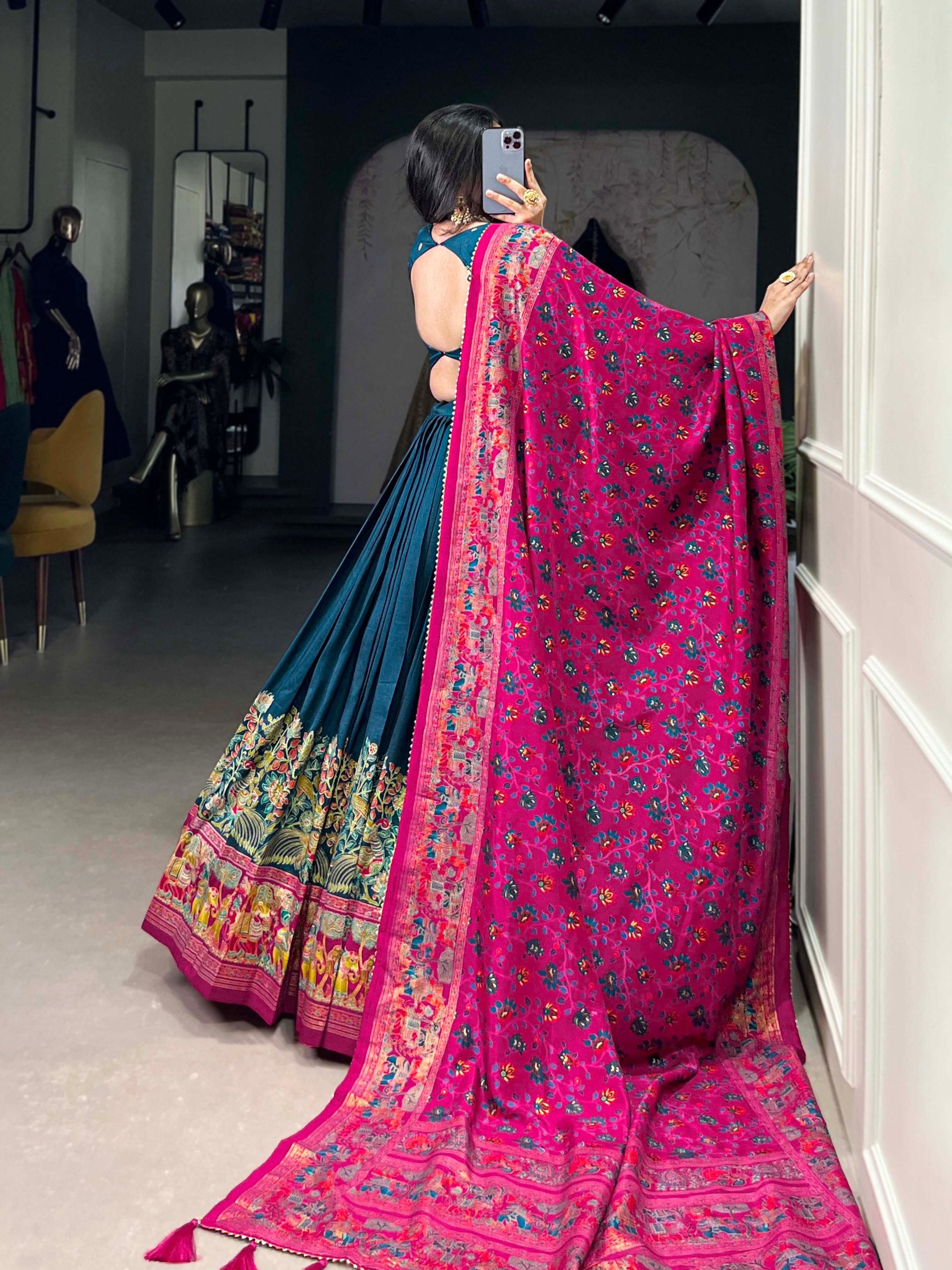 Ethnic Folk Art Lehenga Choli with Traditional Dupatta