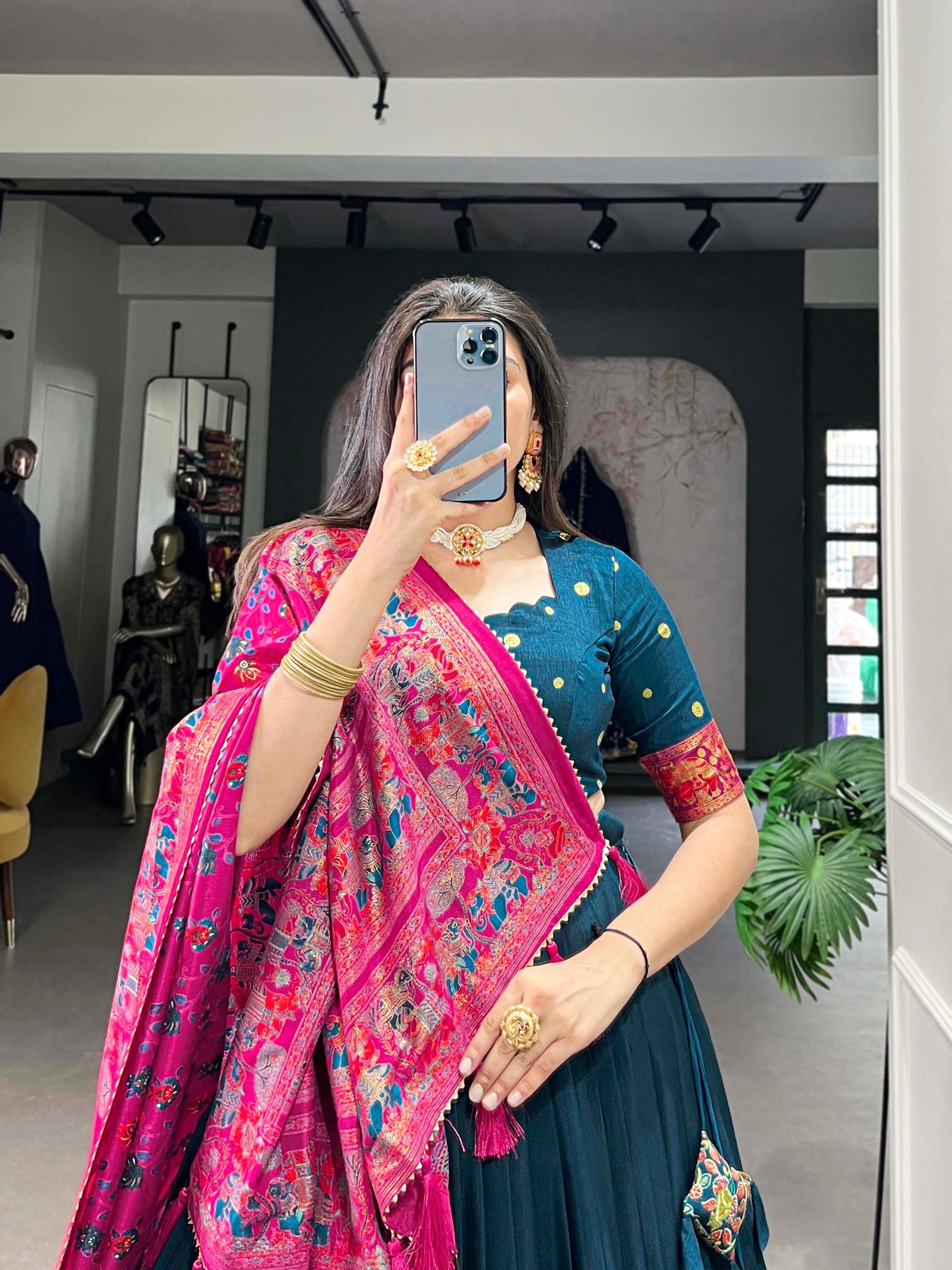 Ethnic Folk Art Lehenga Choli with Traditional Dupatta