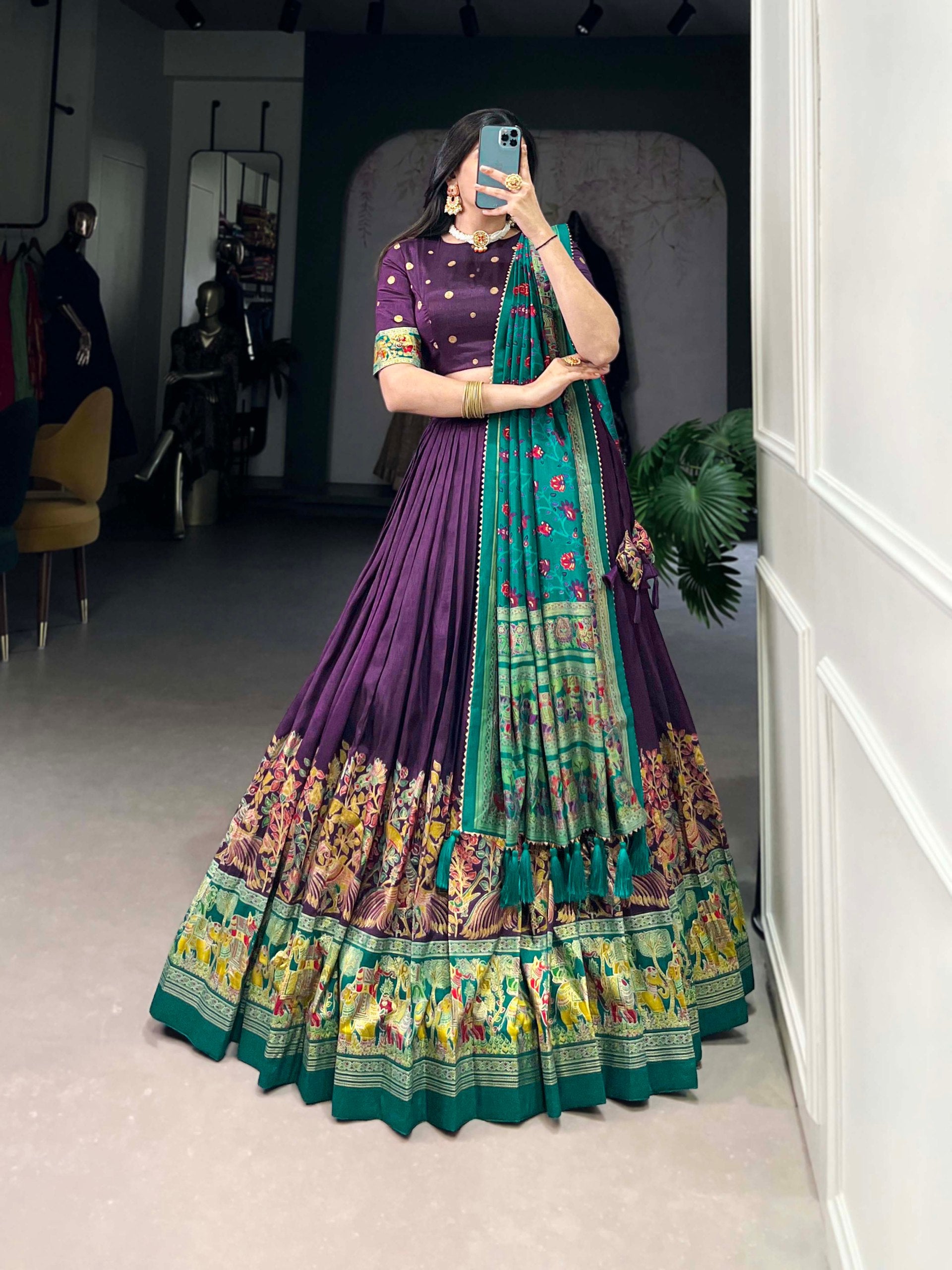 Ethnic Folk Art Lehenga Choli with Traditional Dupatta