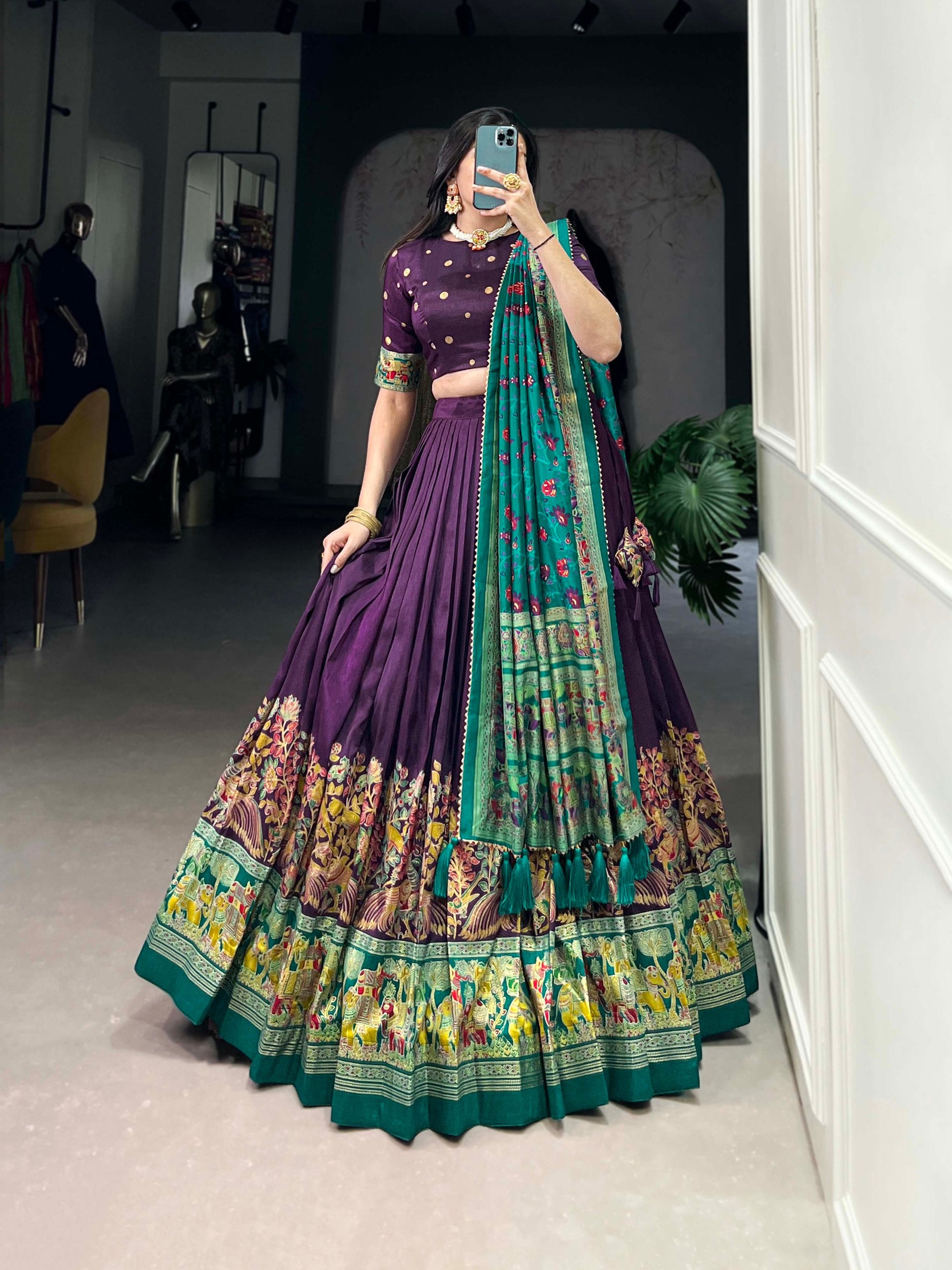 Ethnic Folk Art Lehenga Choli with Traditional Dupatta
