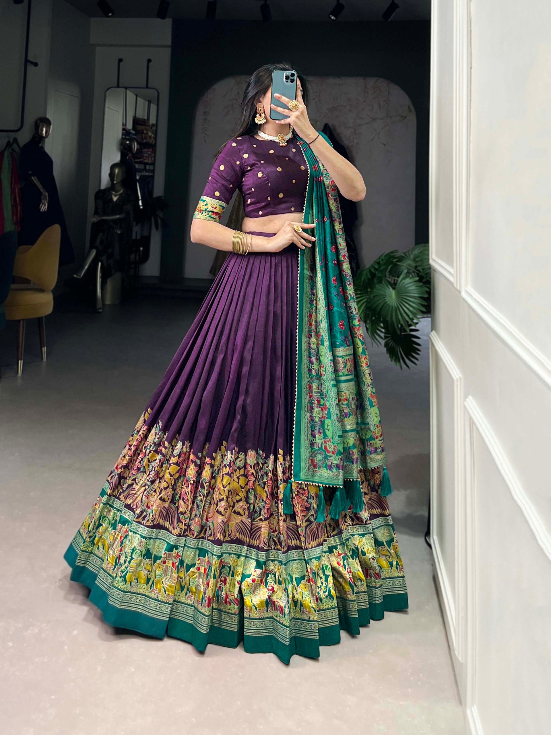 Ethnic Folk Art Lehenga Choli with Traditional Dupatta
