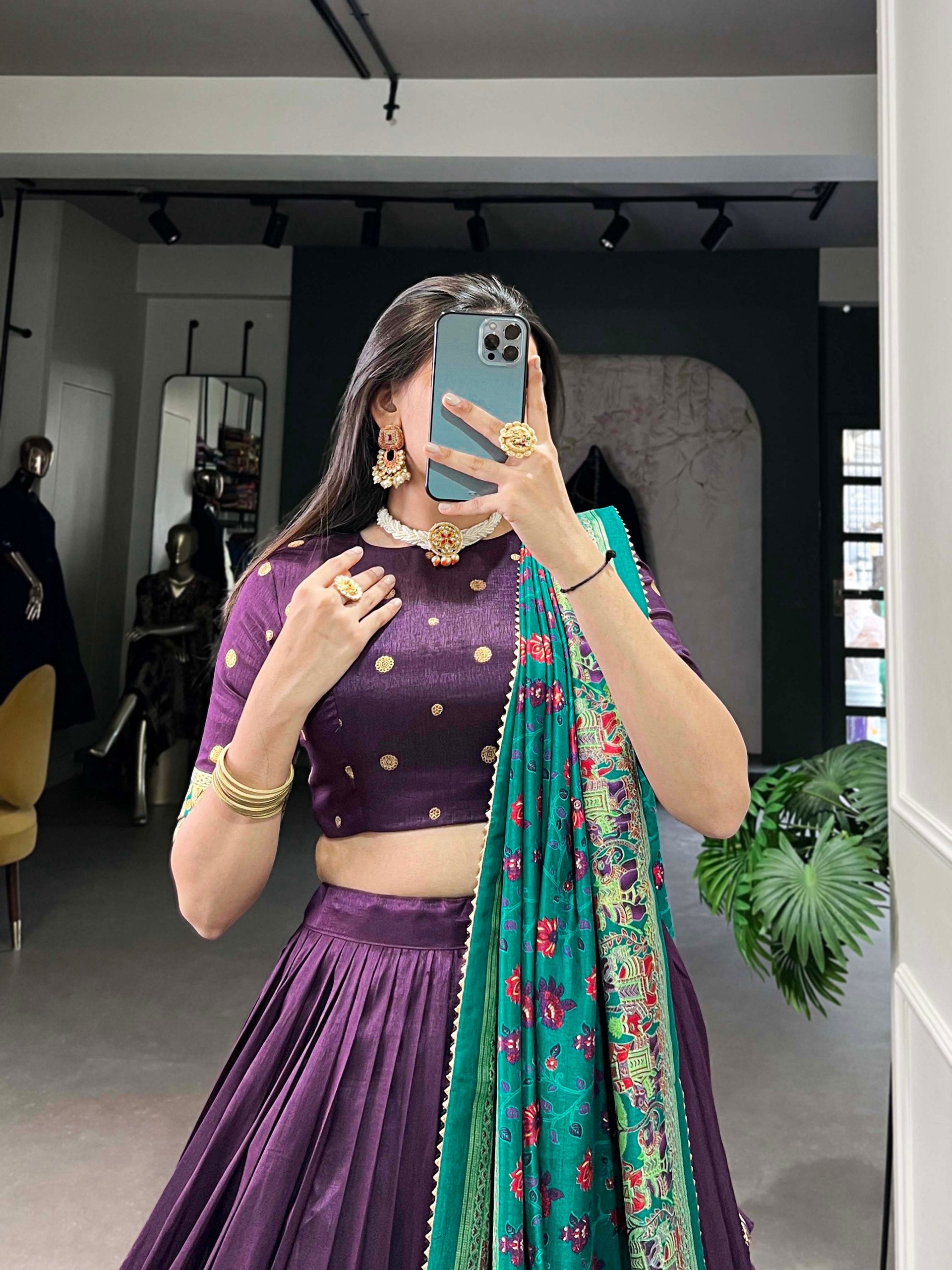 Ethnic Folk Art Lehenga Choli with Traditional Dupatta