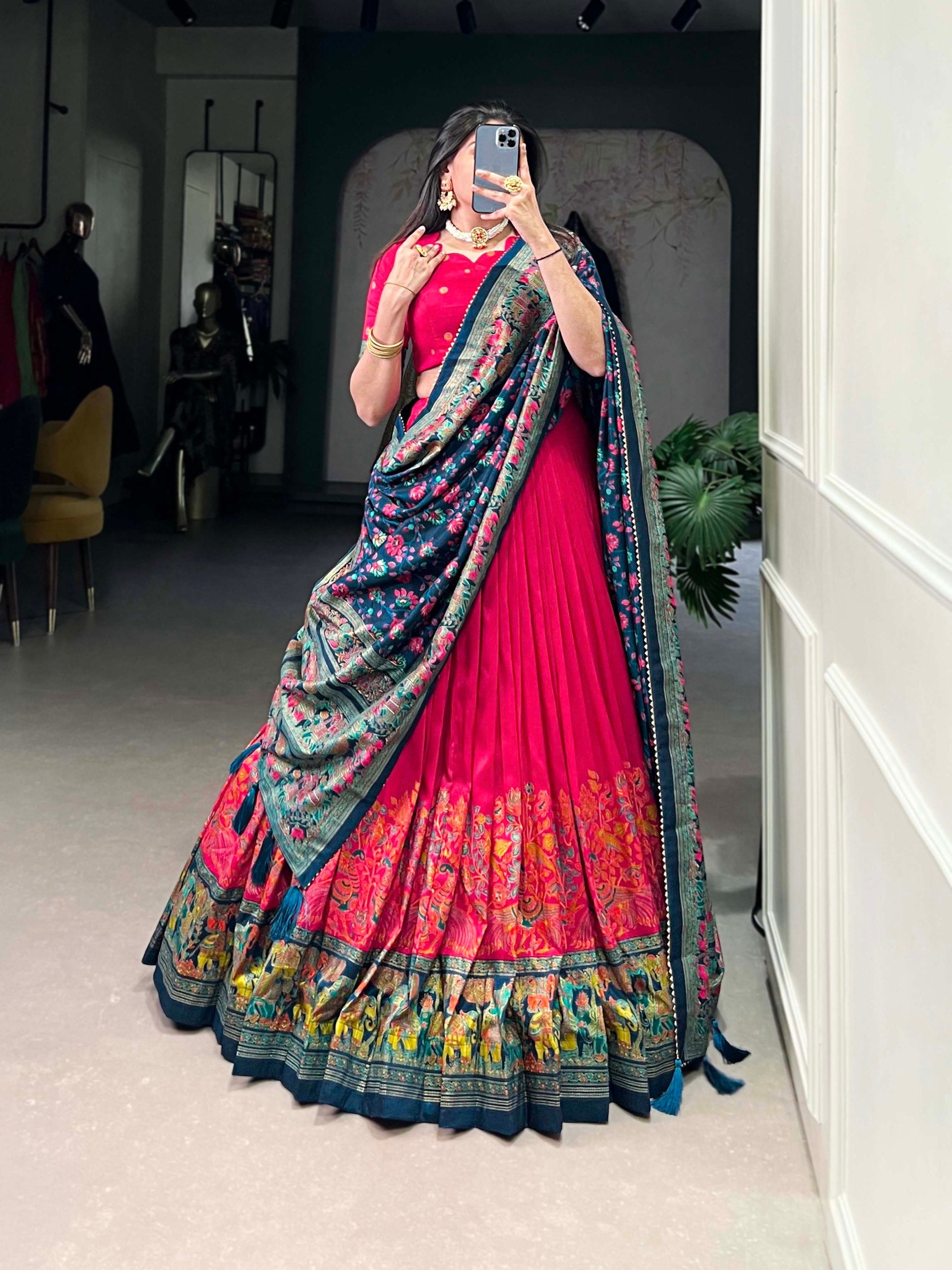 Ethnic Folk Art Lehenga Choli with Traditional Dupatta