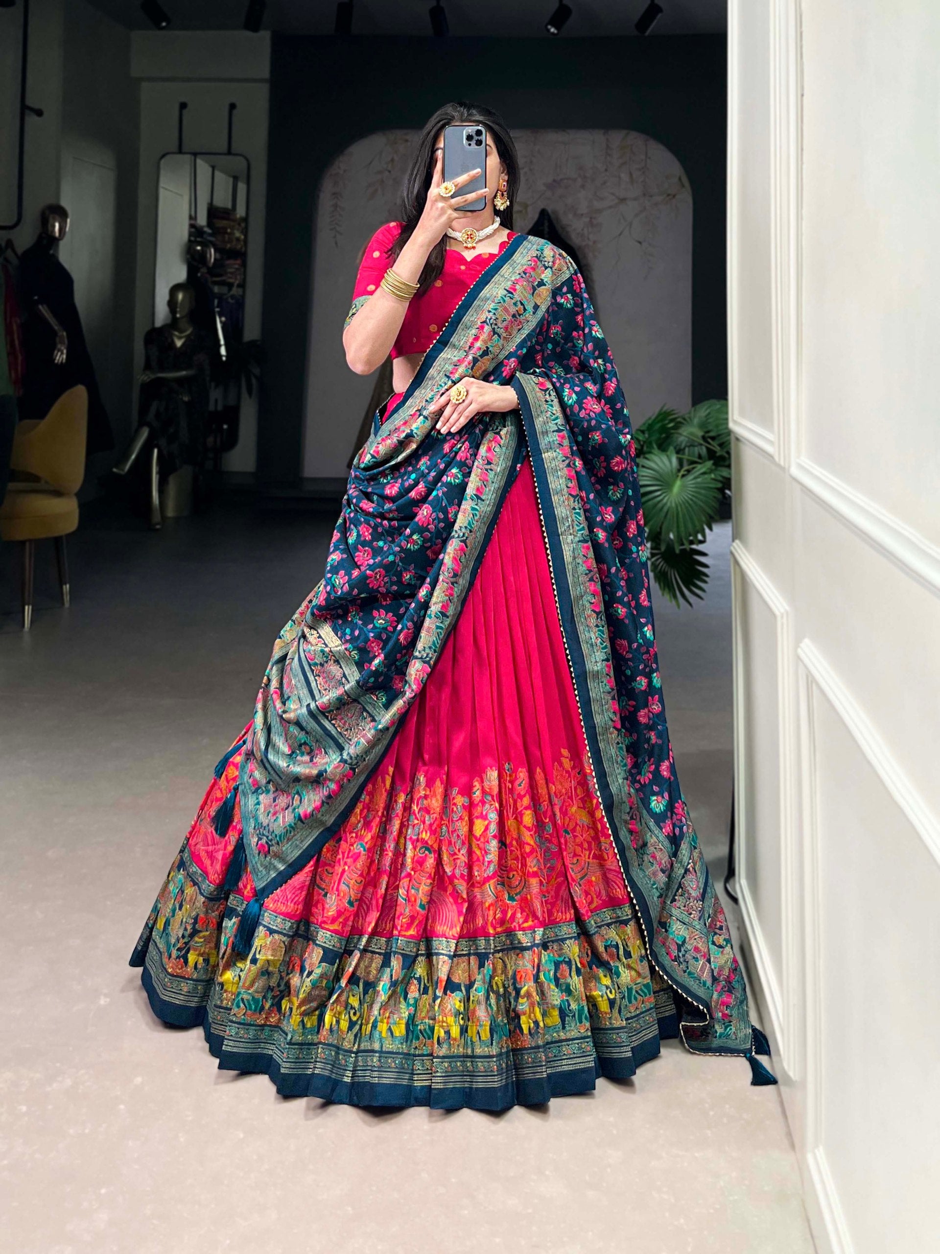 Ethnic Folk Art Lehenga Choli with Traditional Dupatta
