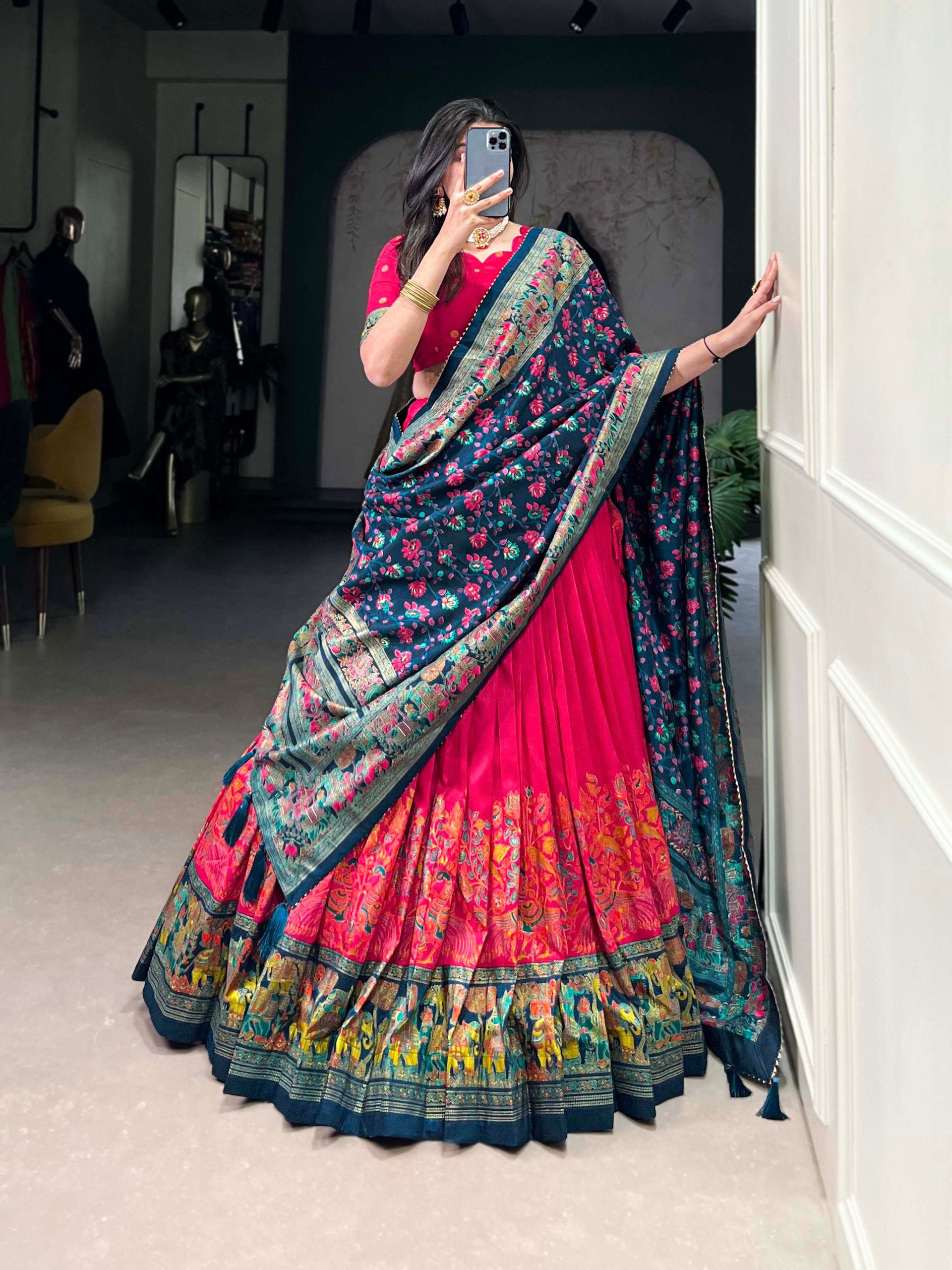 Ethnic Folk Art Lehenga Choli with Traditional Dupatta