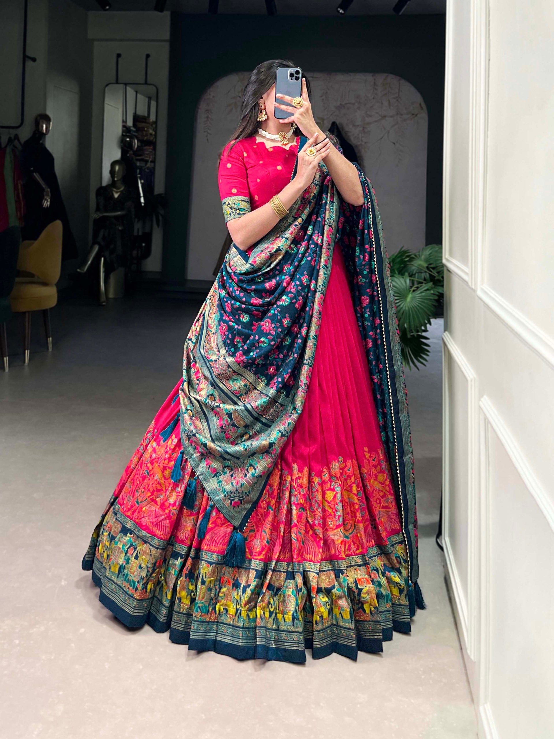 Ethnic Folk Art Lehenga Choli with Traditional Dupatta