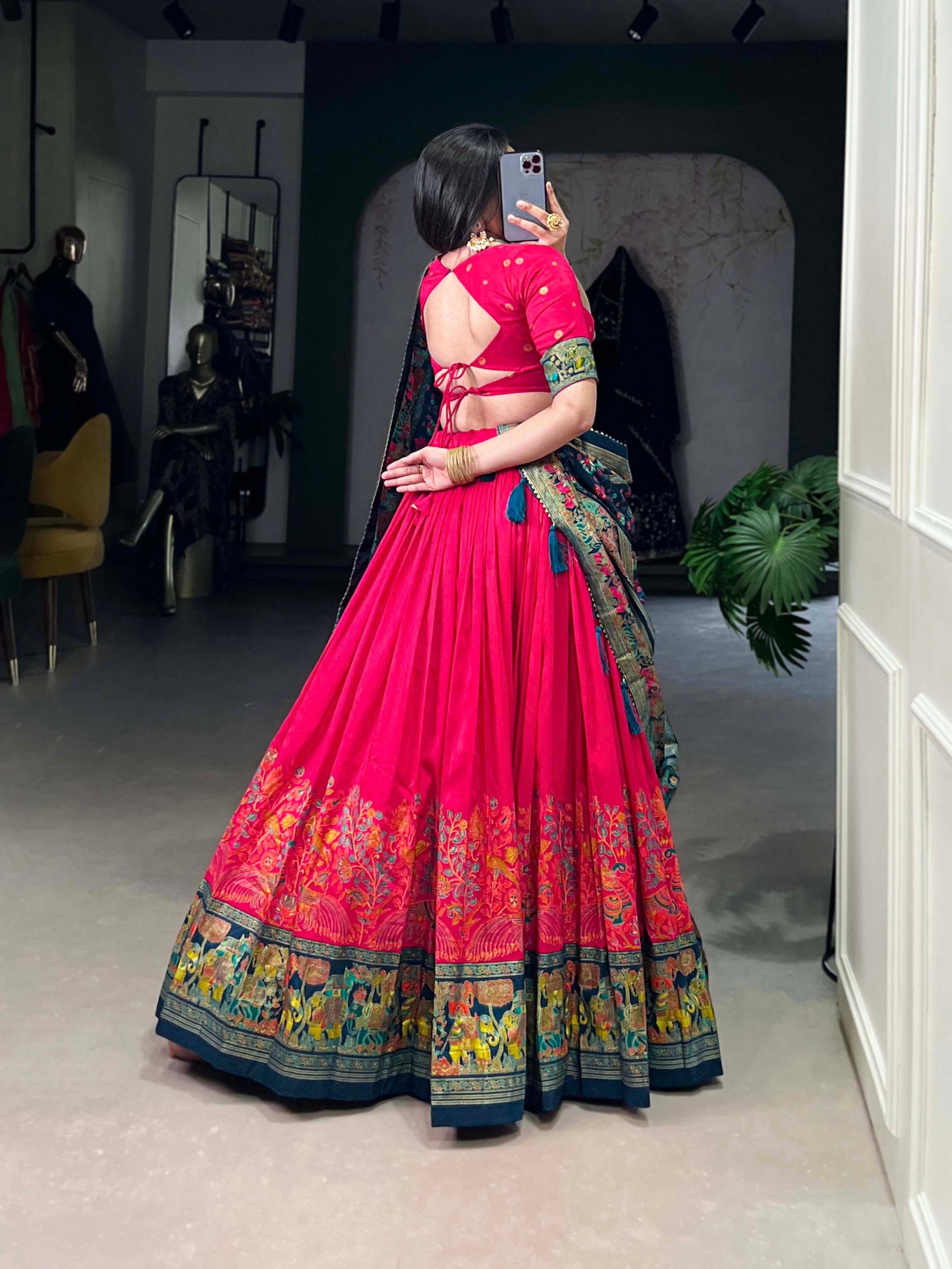 Ethnic Folk Art Lehenga Choli with Traditional Dupatta
