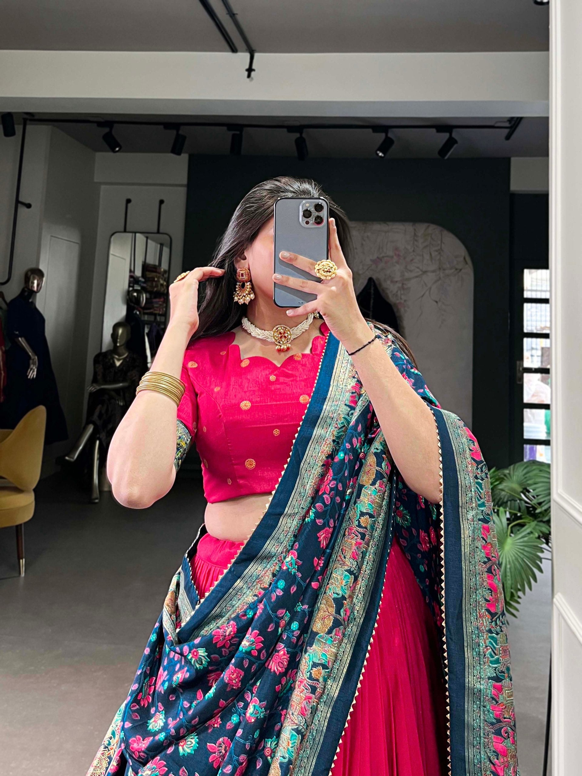 Ethnic Folk Art Lehenga Choli with Traditional Dupatta