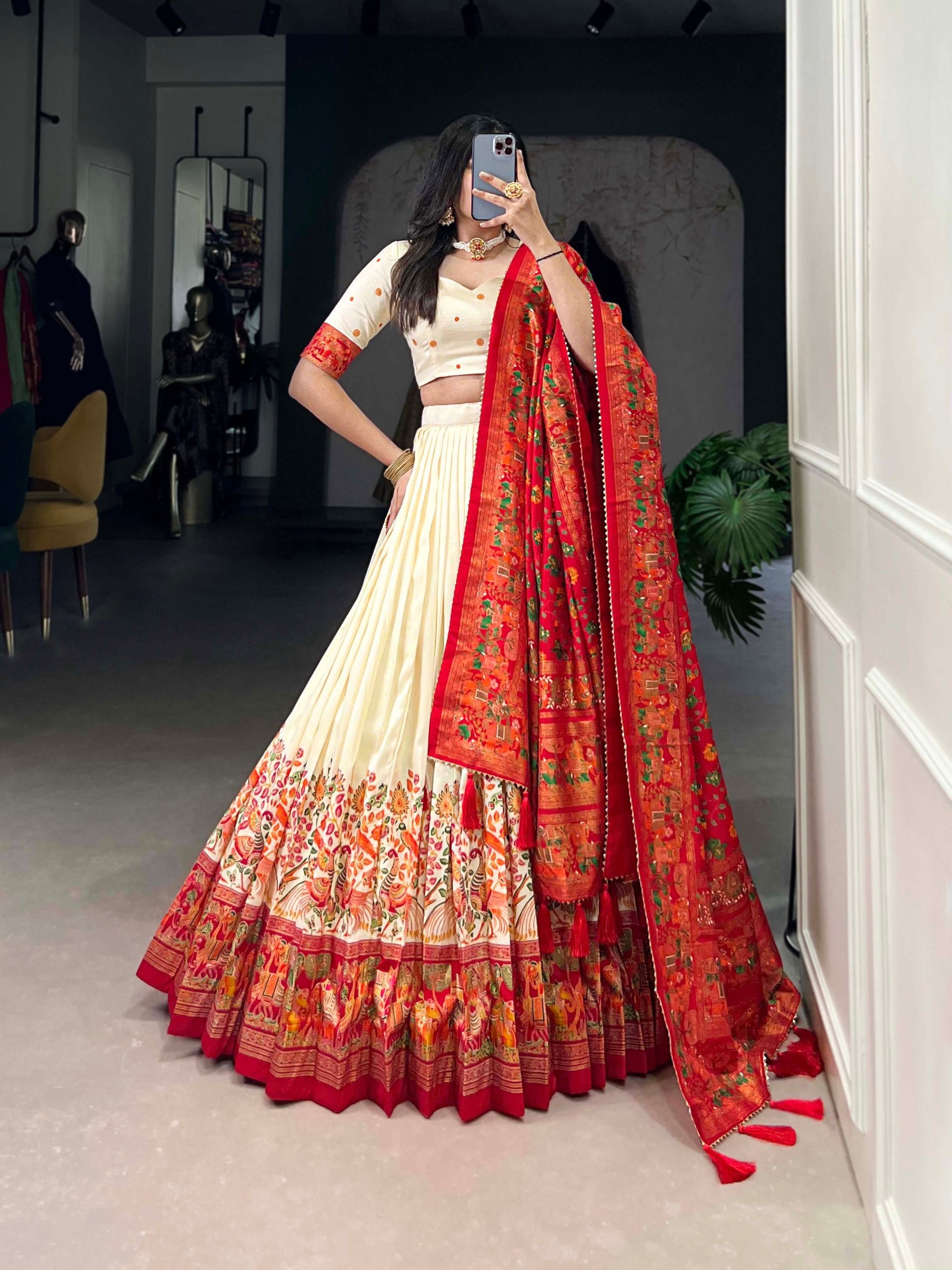 Ethnic Folk Art Lehenga Choli with Traditional Dupatta