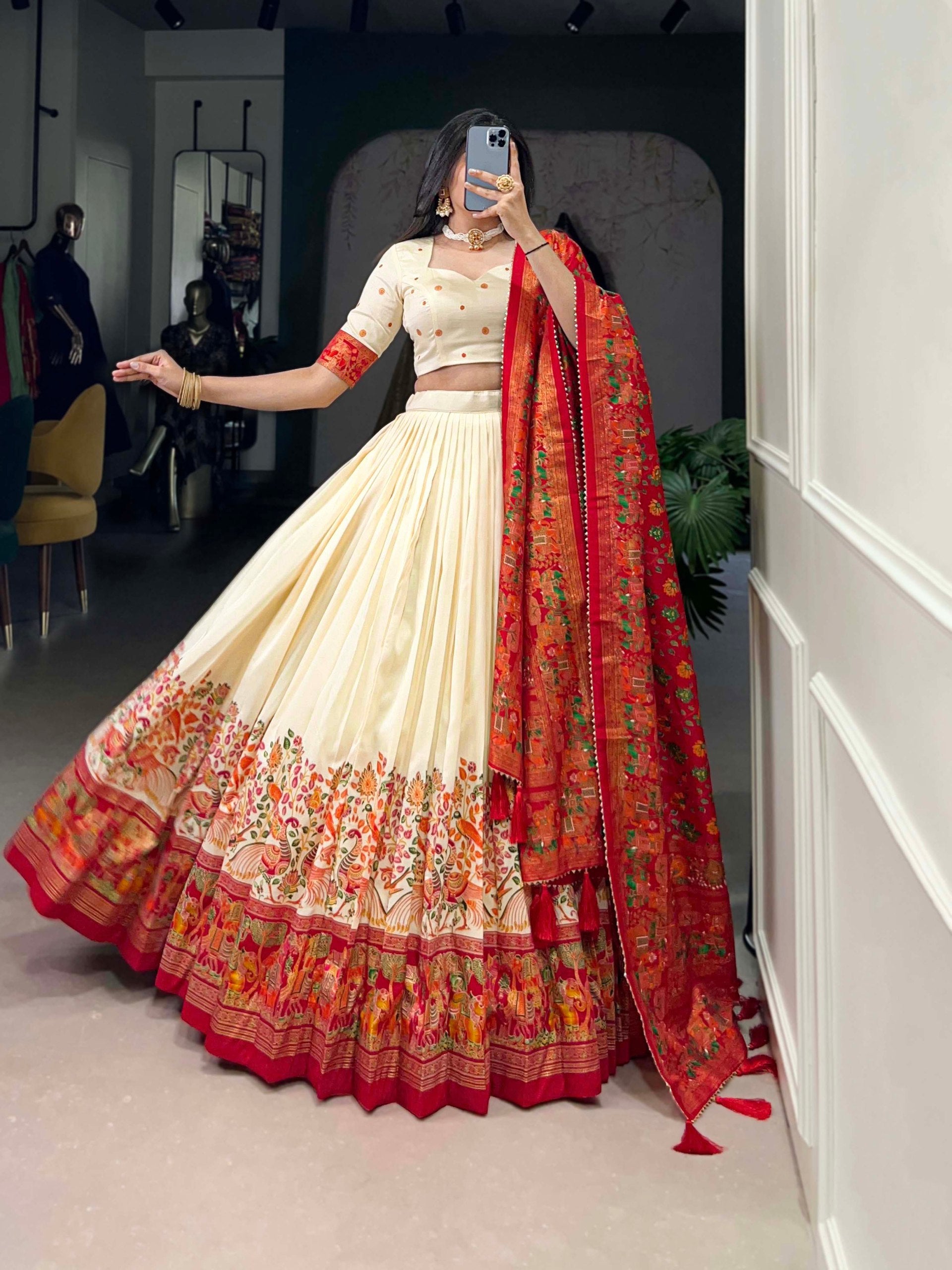 Ethnic Folk Art Lehenga Choli with Traditional Dupatta