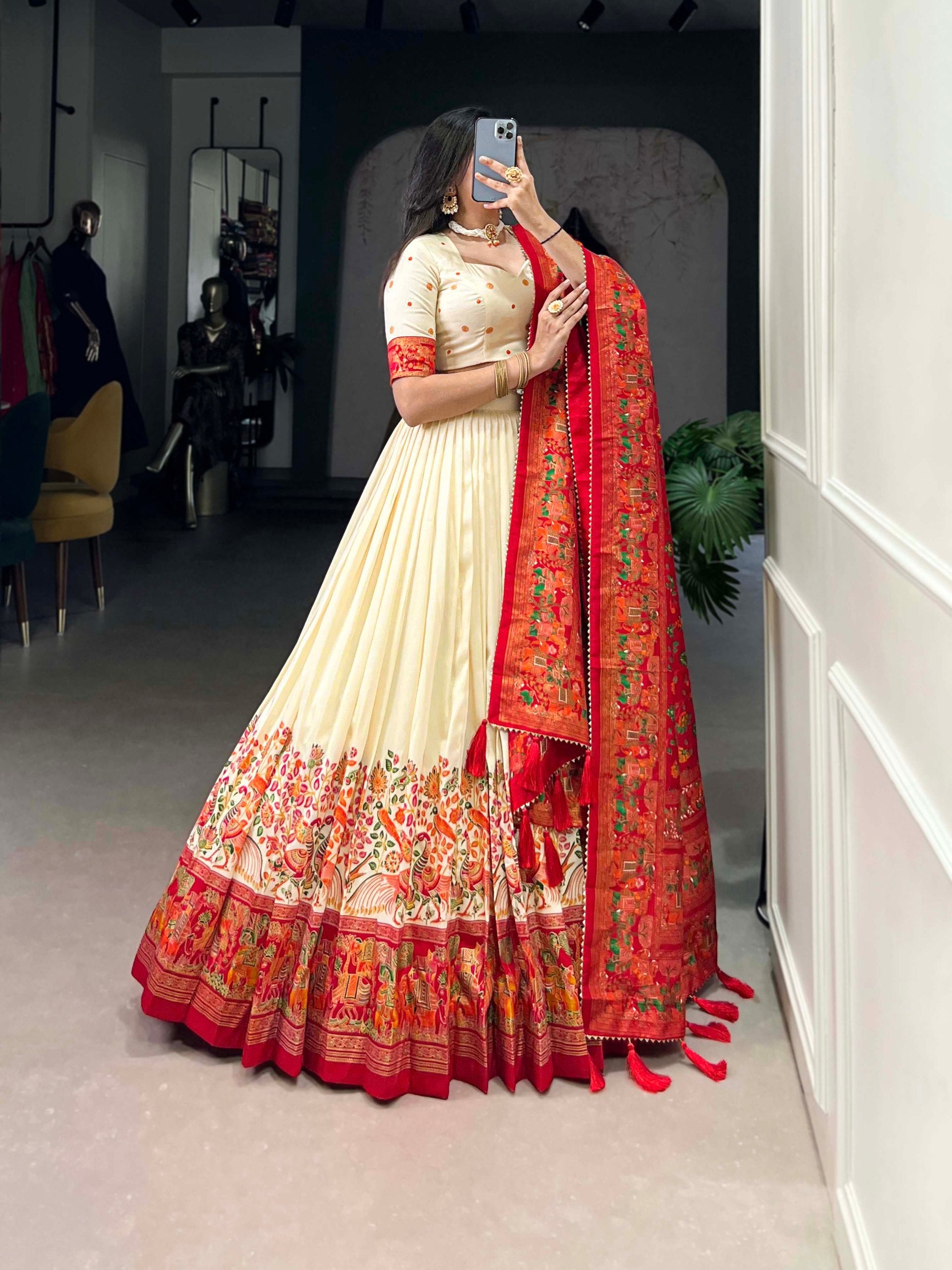 Ethnic Folk Art Lehenga Choli with Traditional Dupatta