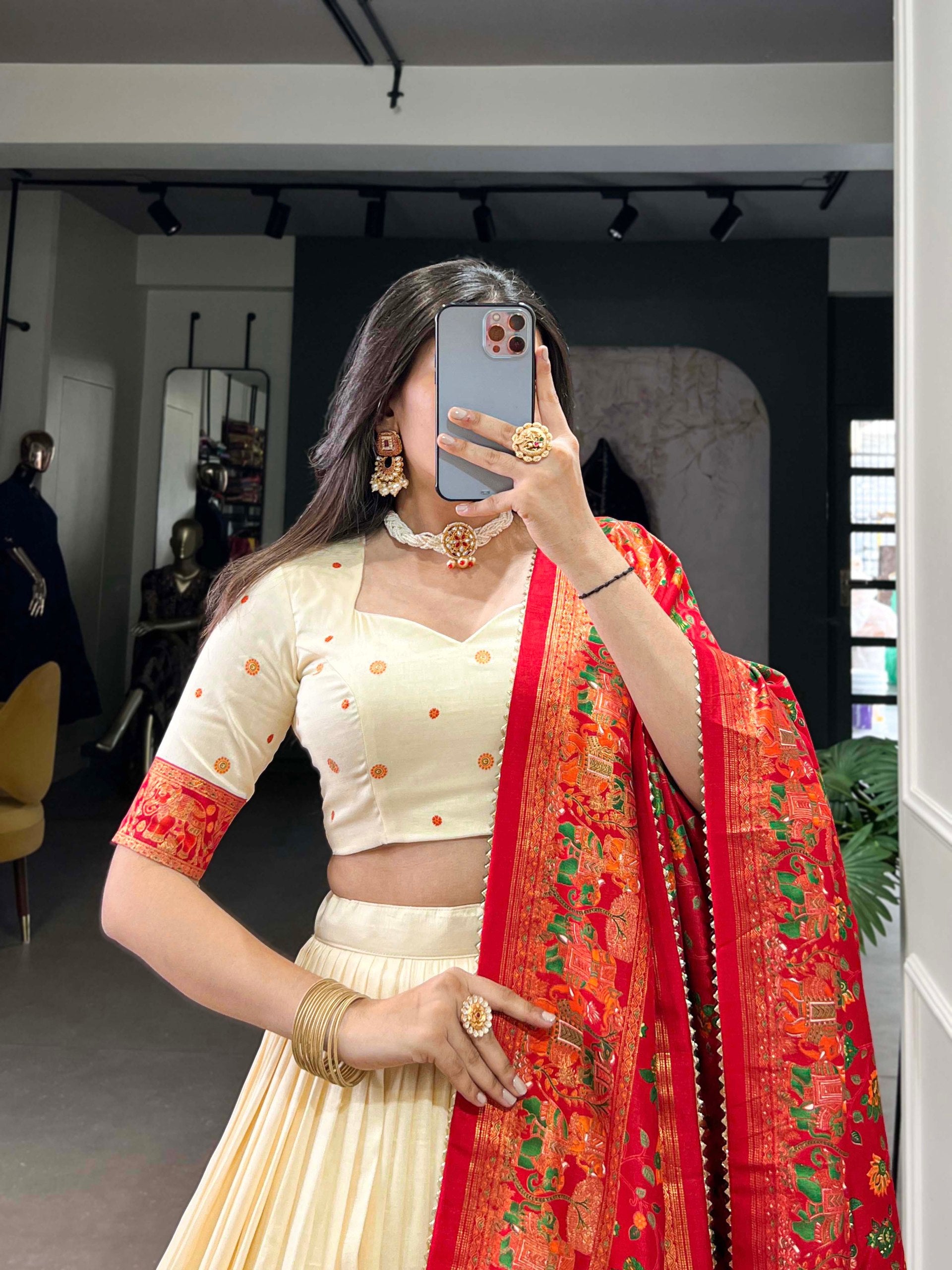 Ethnic Folk Art Lehenga Choli with Traditional Dupatta