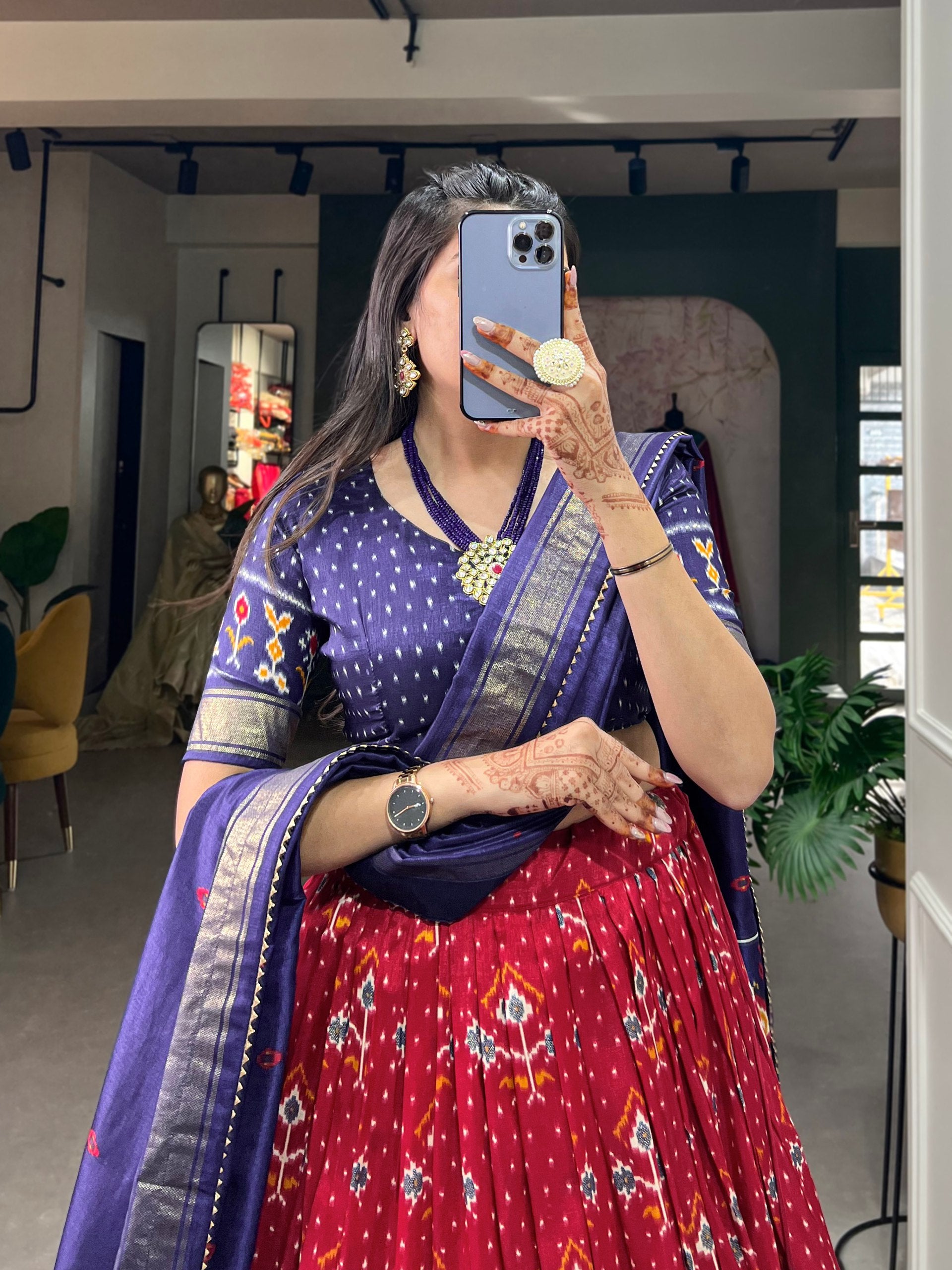 Traditional Patola Motif Lehenga Choli Set with Elephant Embroidery